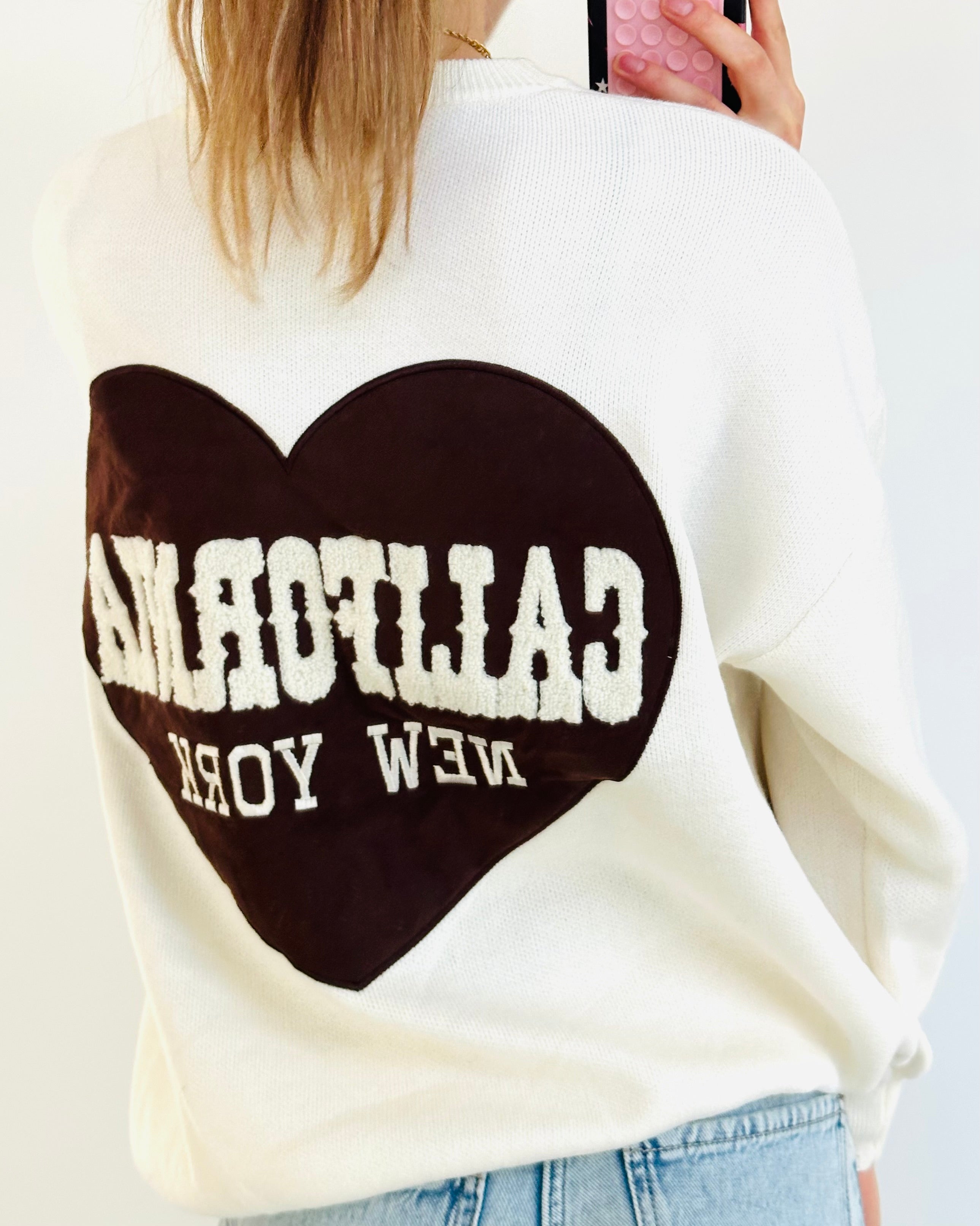 California NY trui heart off white brown