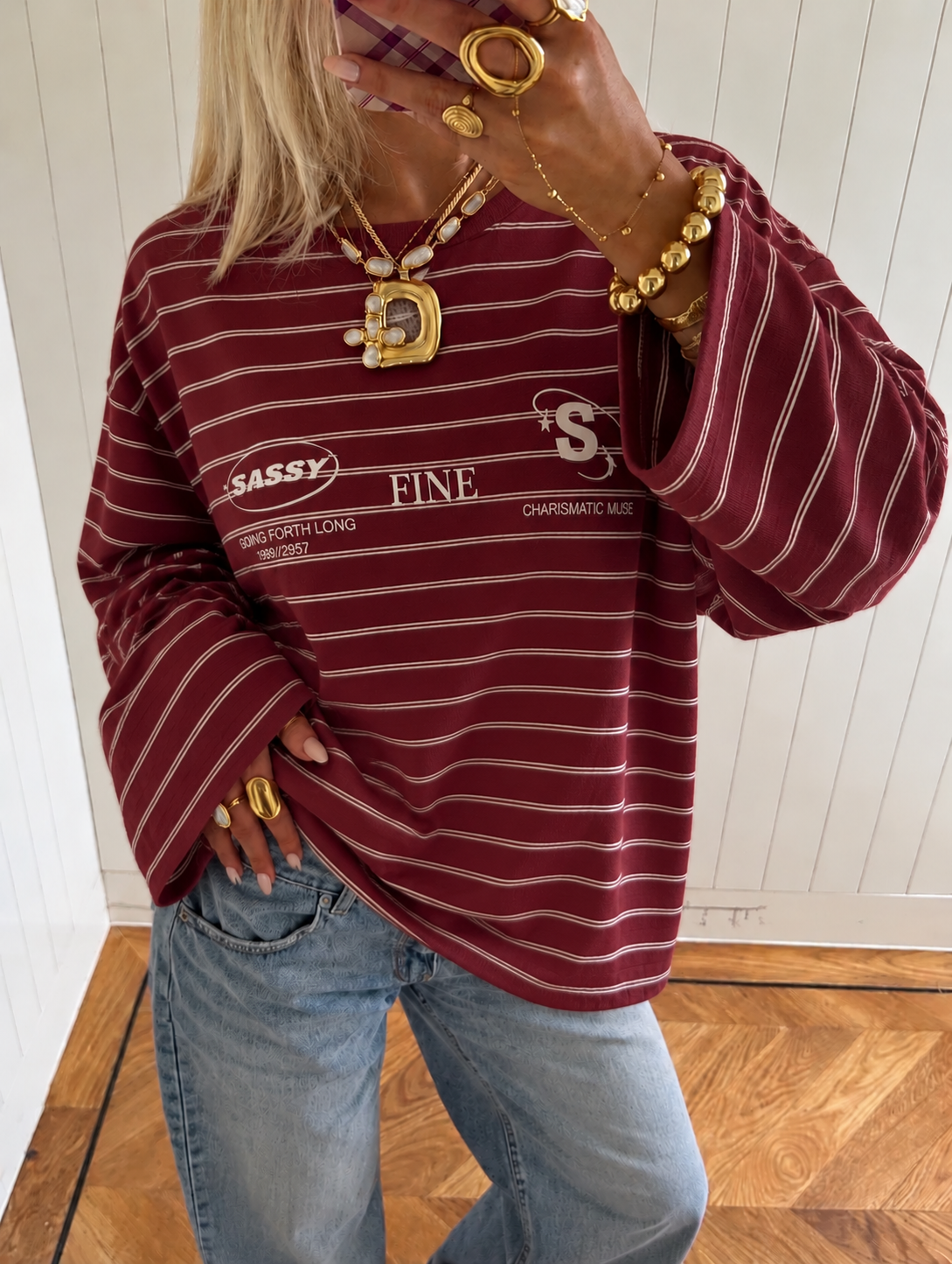 Classy striped longsleeve bordeaux pink