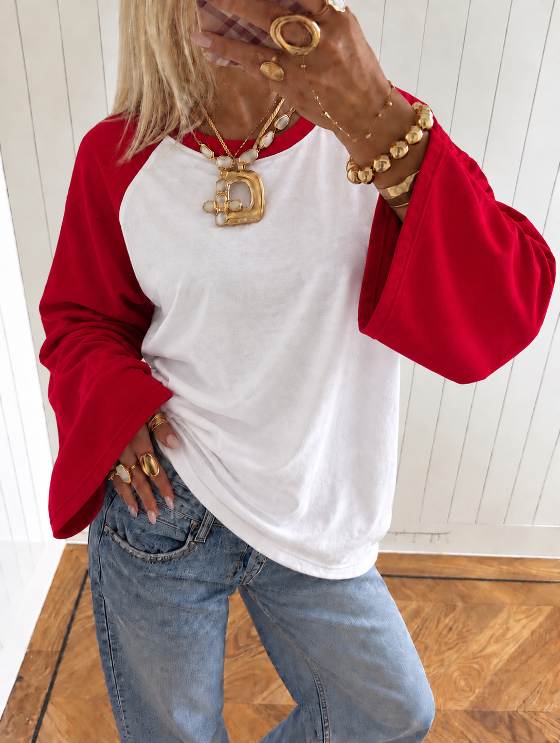 Double longsleeve wit rood