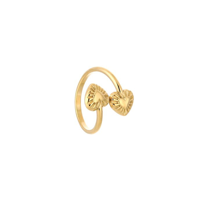 Connected heart ring goud
