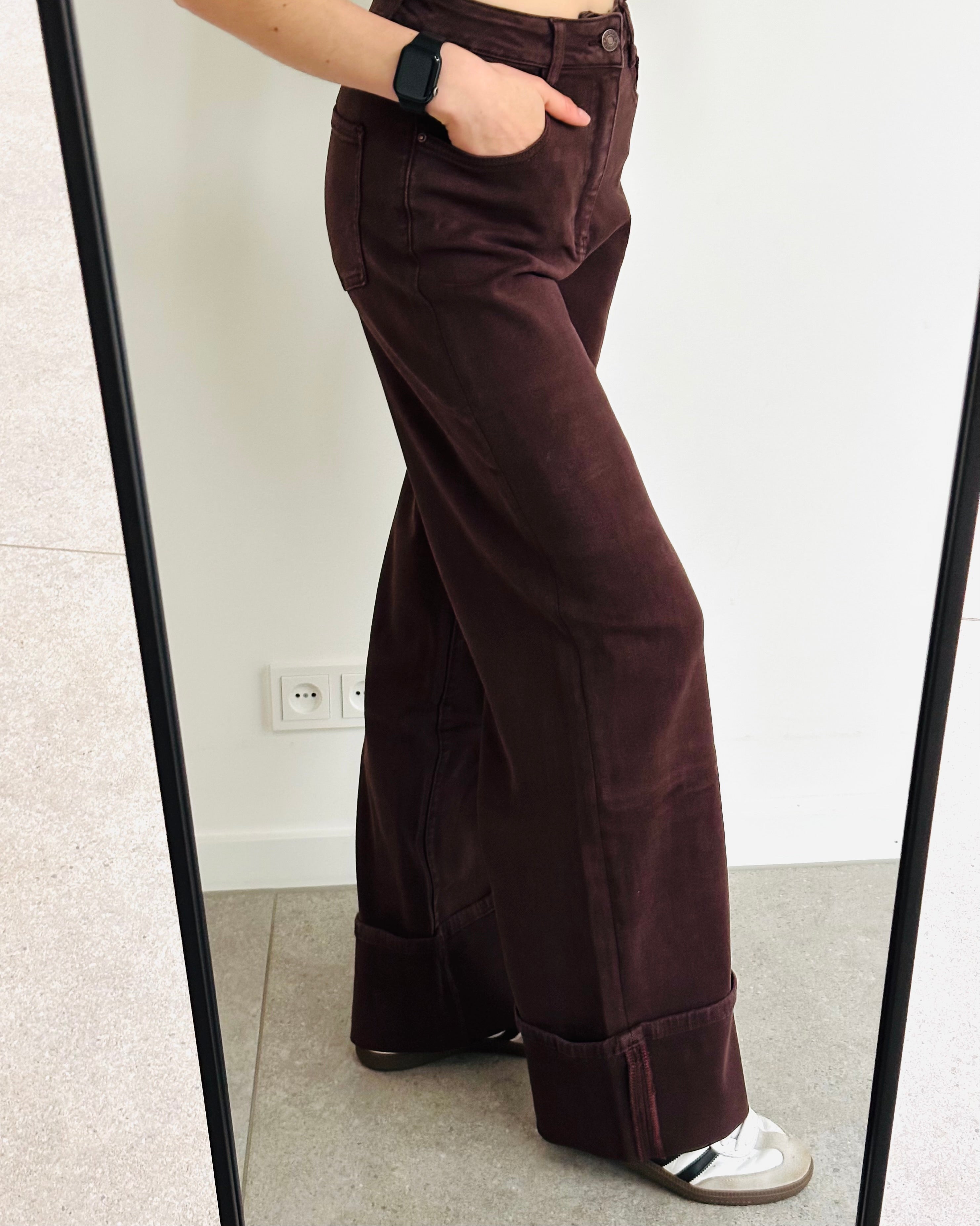 Straight leg jeans omslag bruin