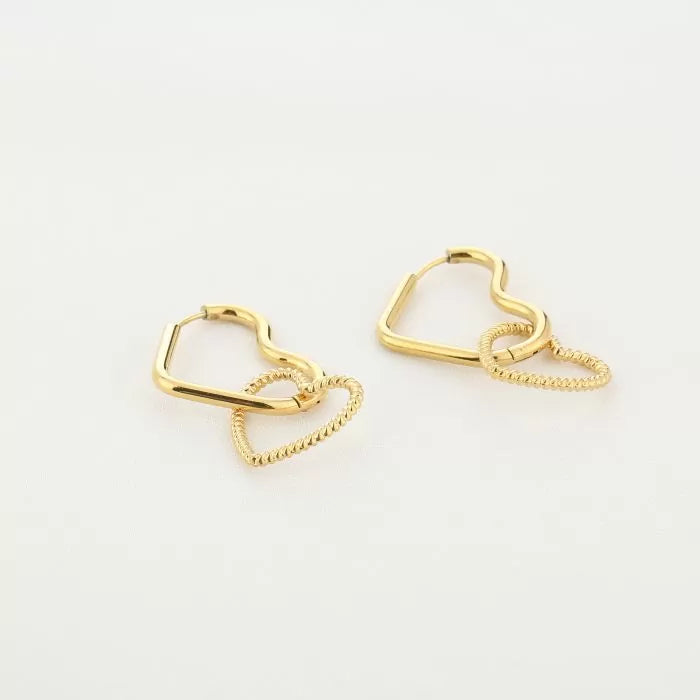 Double heart oorbellen goud