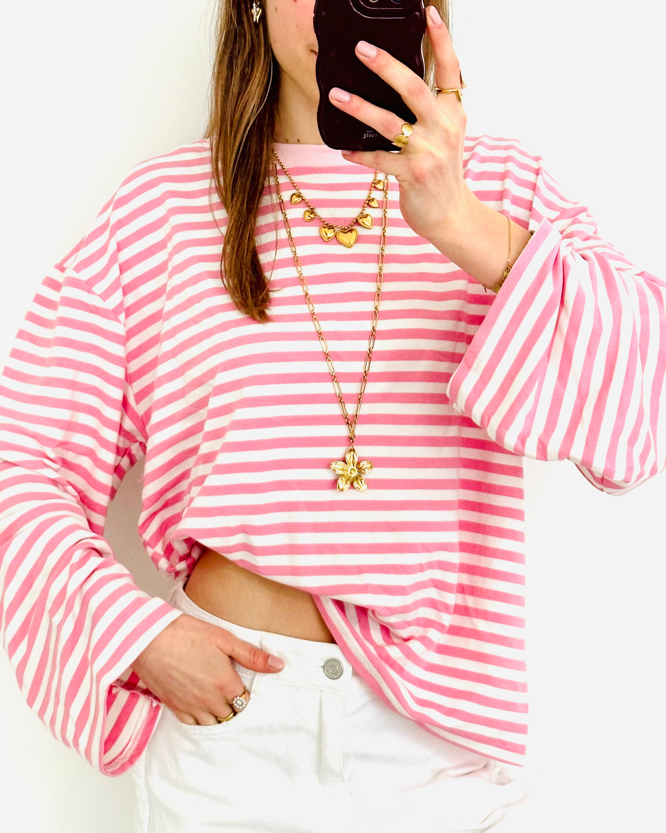 Casual stripe longsleeve baby pink