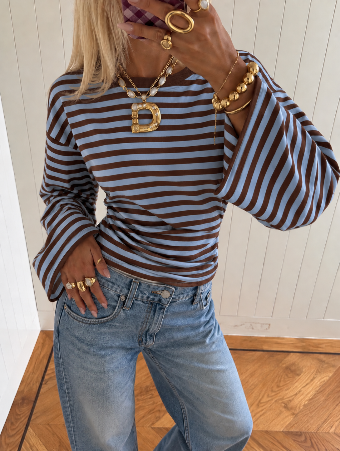Sculpted Waist Striped top bruin blauw