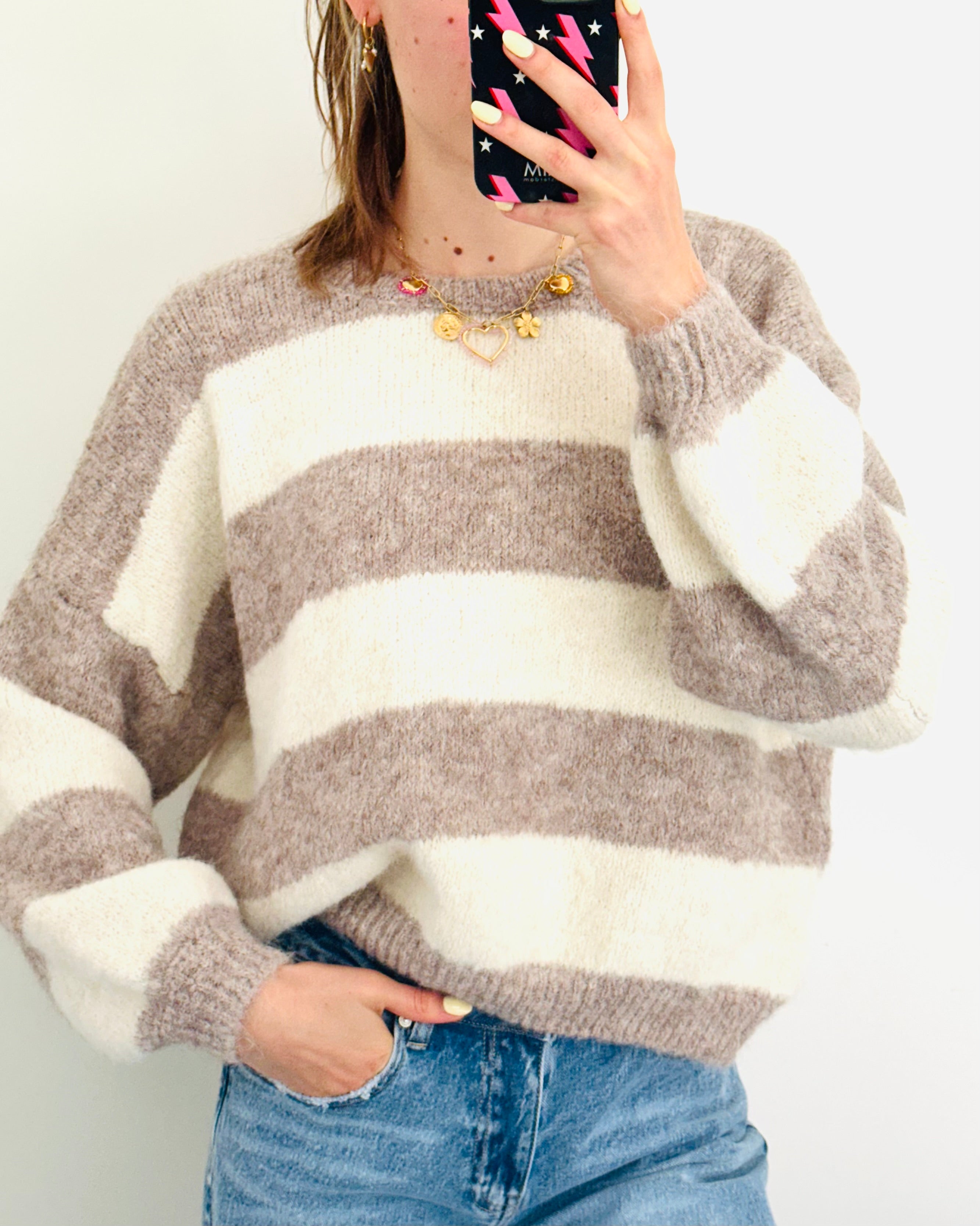 Comfy trui stripe beige