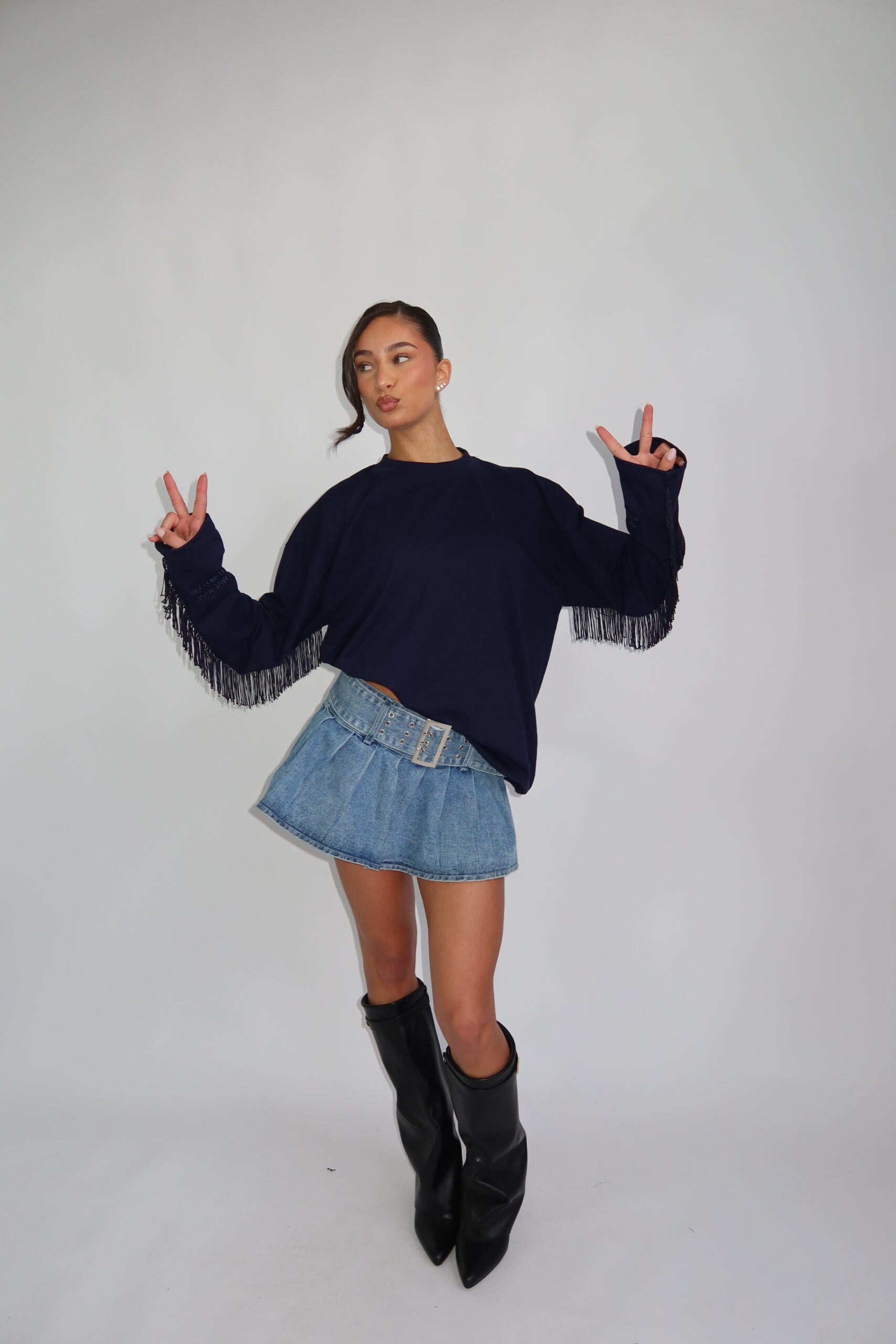 Coastal fringe longsleeve navy