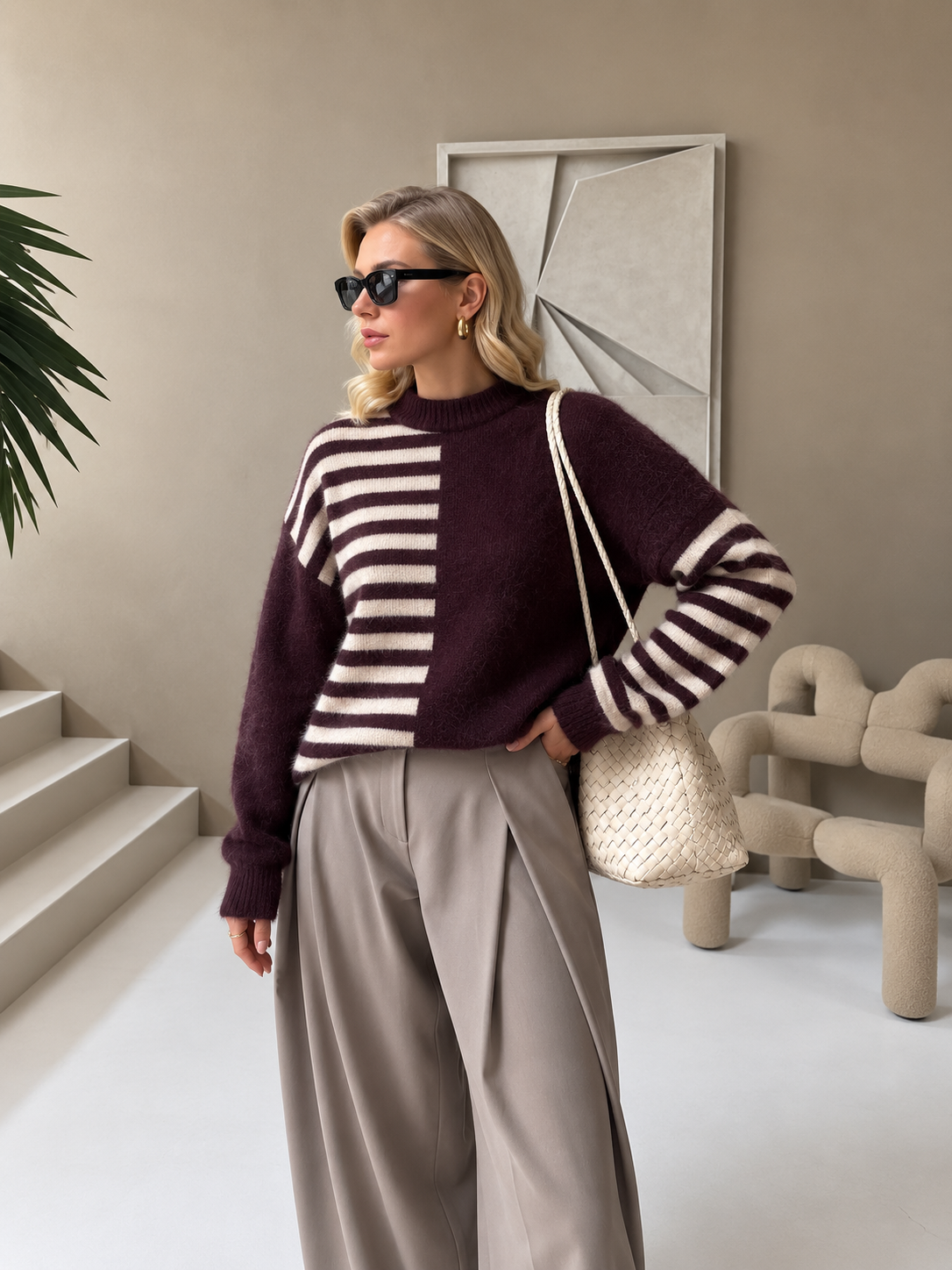 Livia Striped Knit – Burgundy