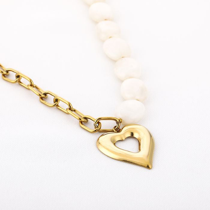 Beads heart ketting goud cream