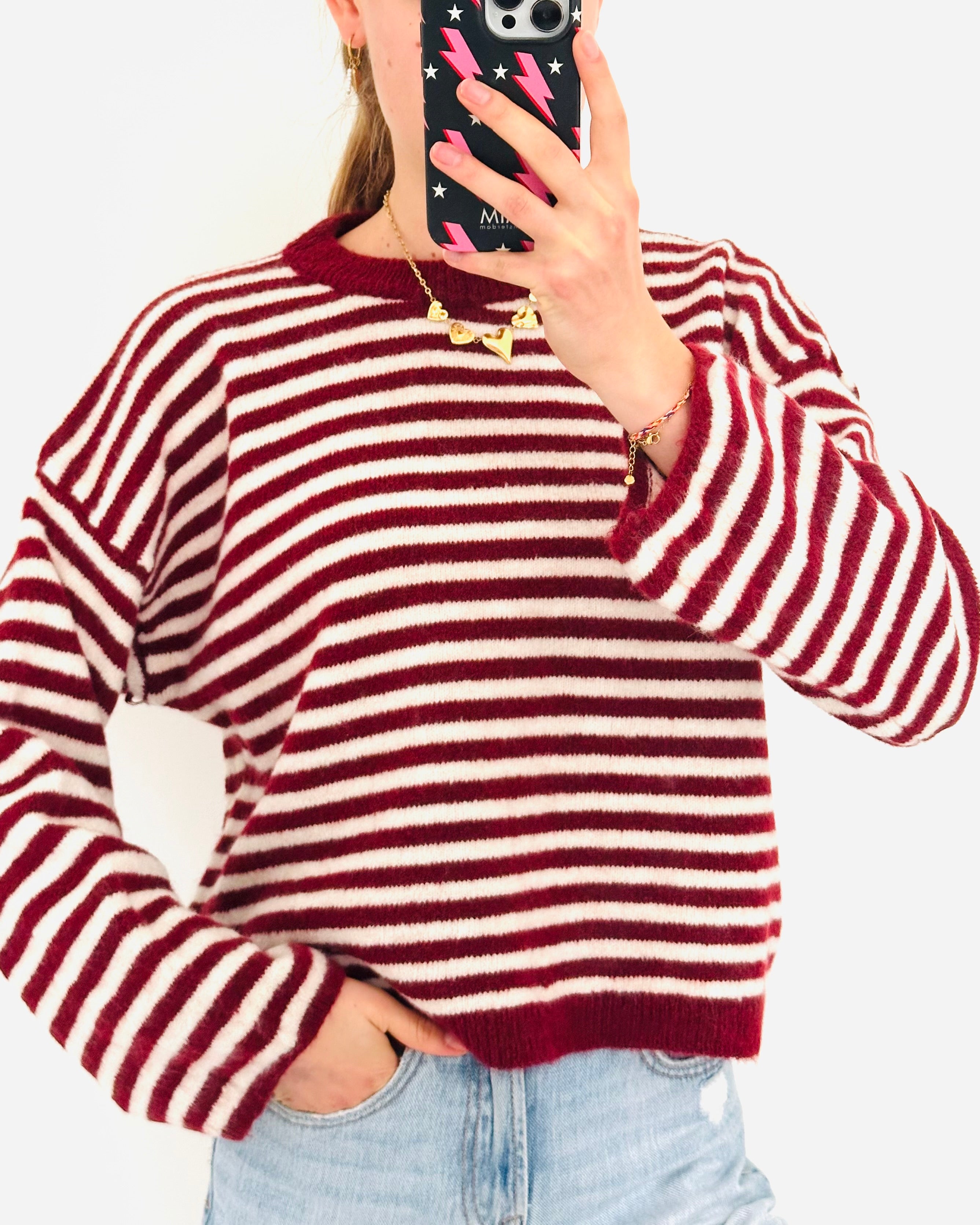 Stockholm sweater bordeaux white