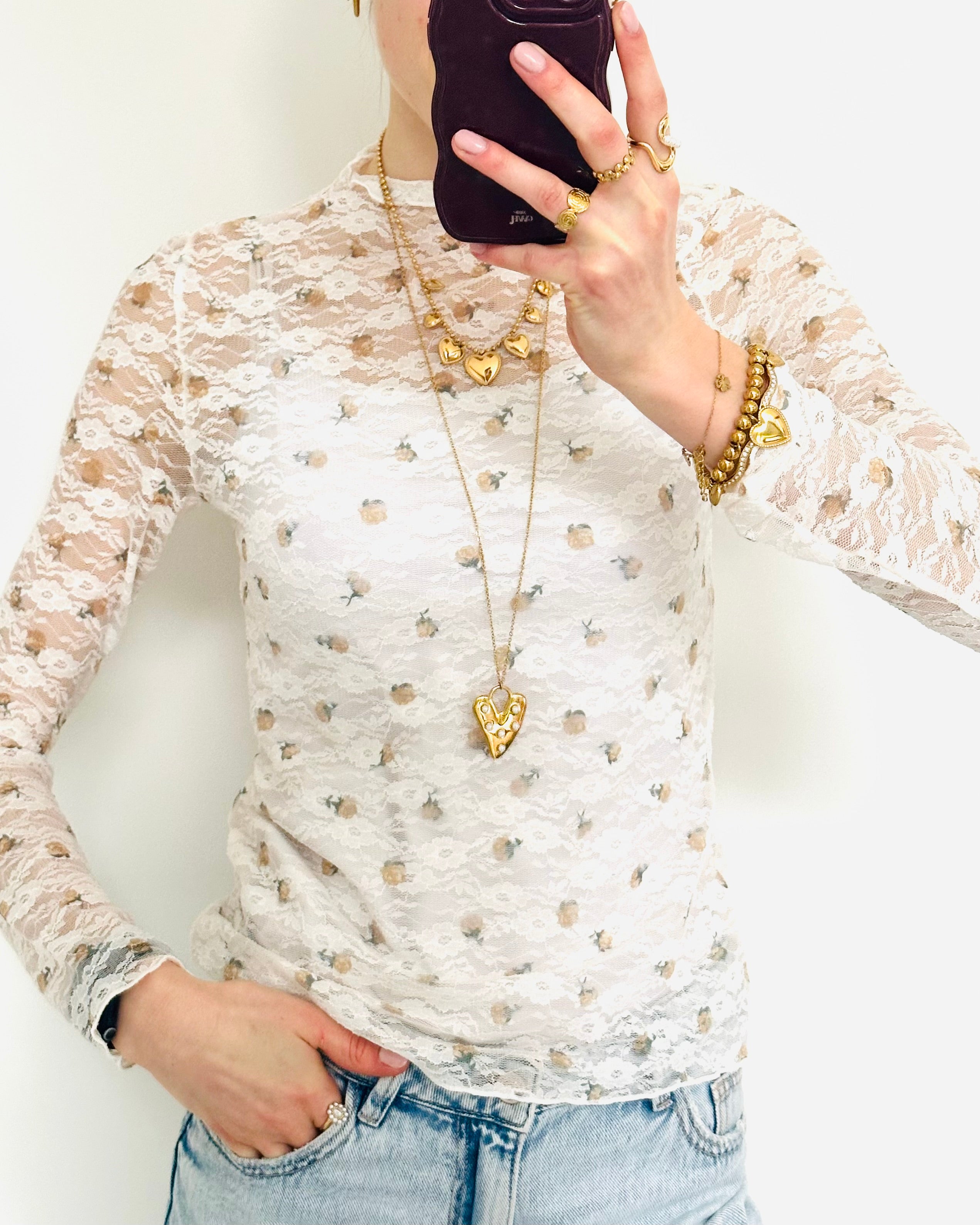 Kanten top flower yellow