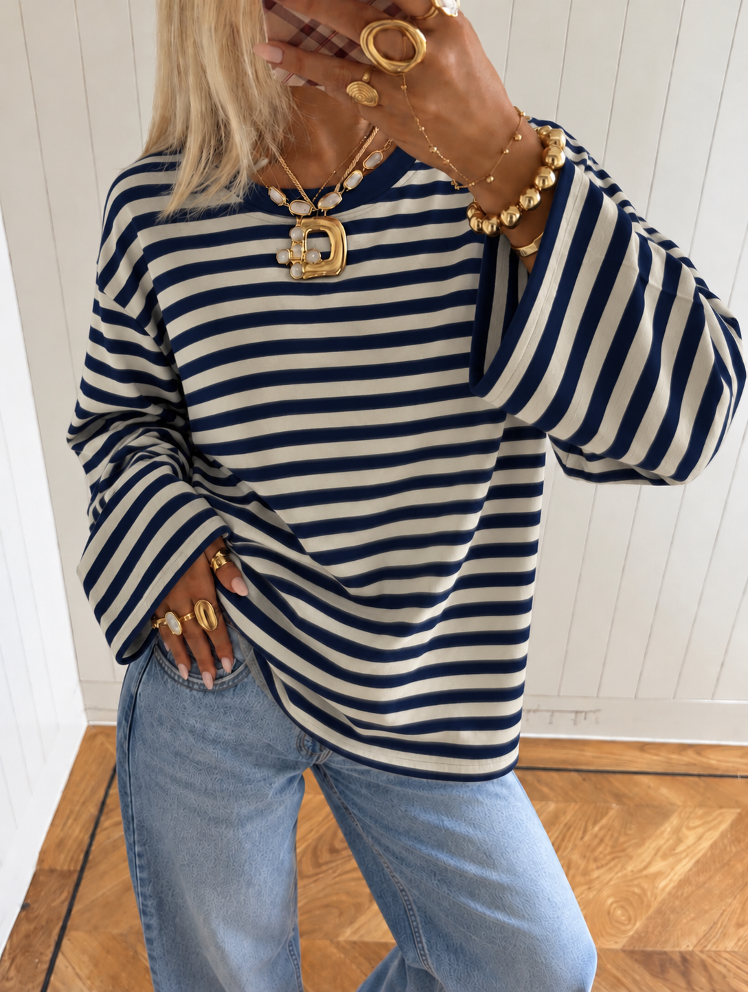 Striped longsleeve navy beige