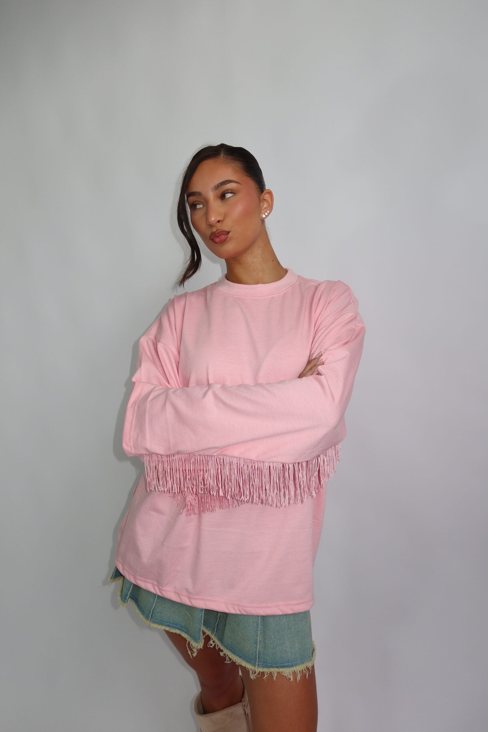 Coastal fringe longsleeve pink
