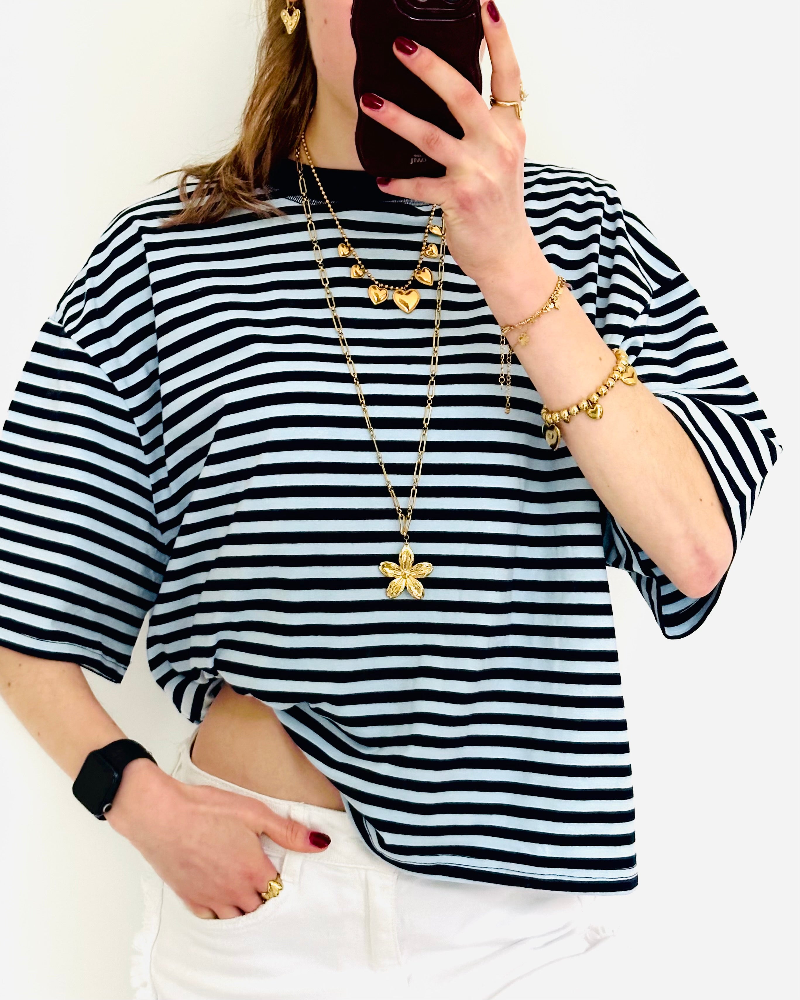 Casual stripe shortsleeve navy blue