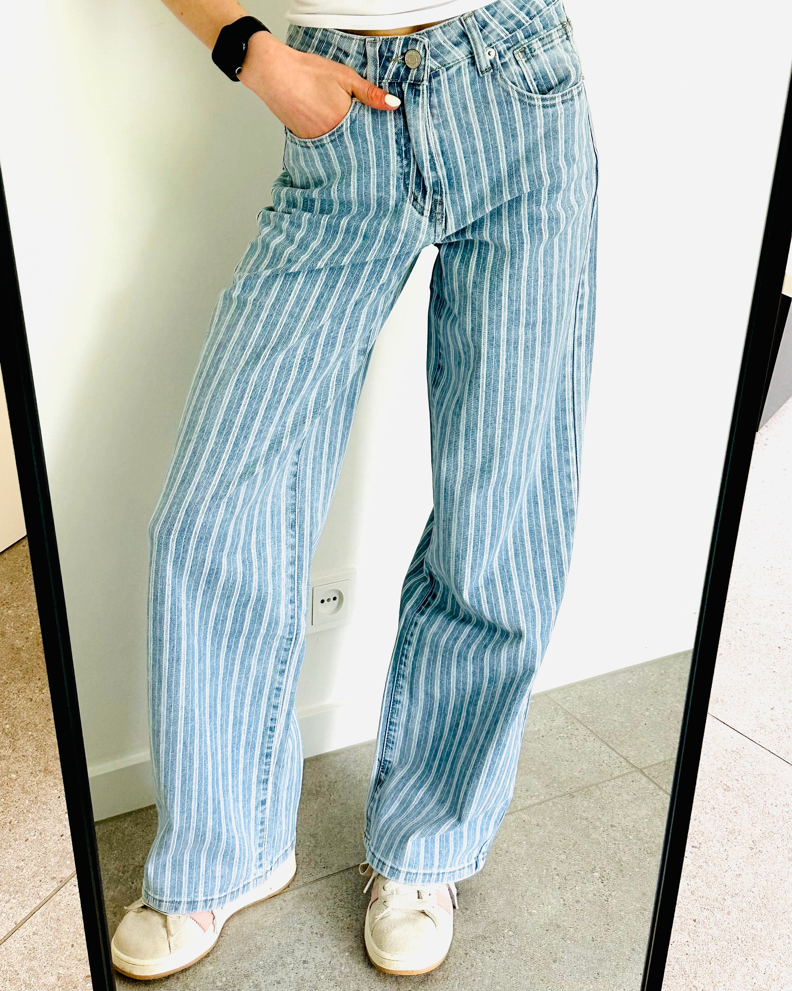 Striped straight leg jeans blue