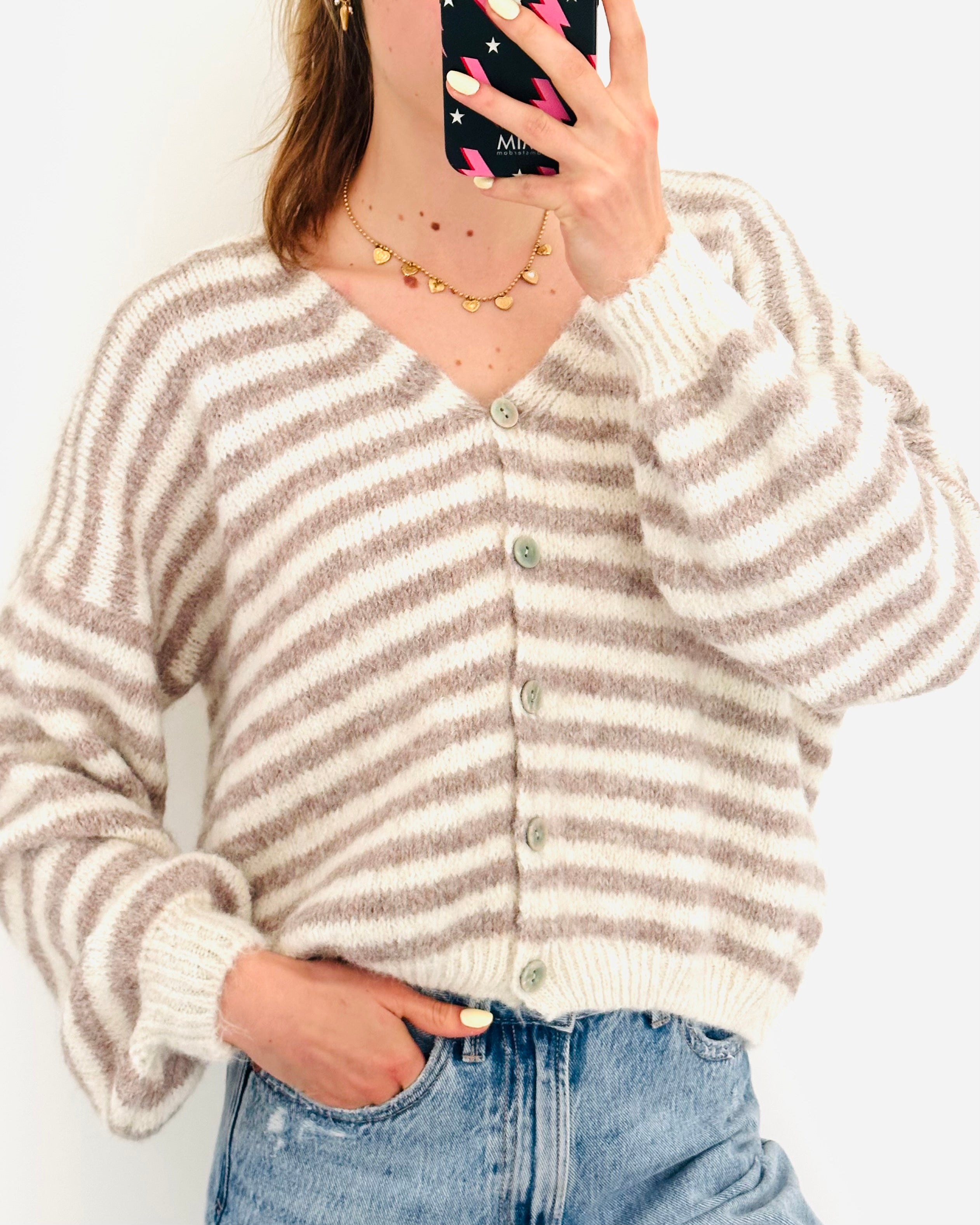 Liya strepen vest wit beige