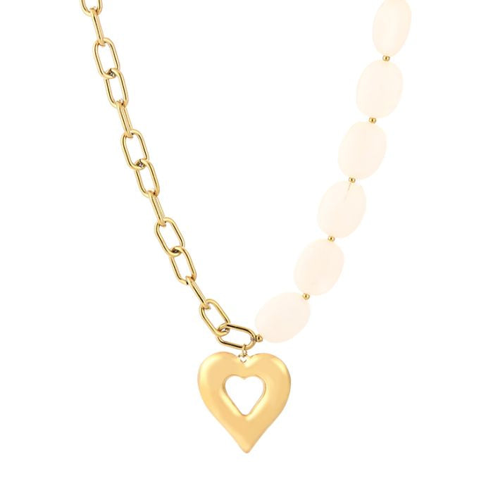 Beads heart ketting goud cream