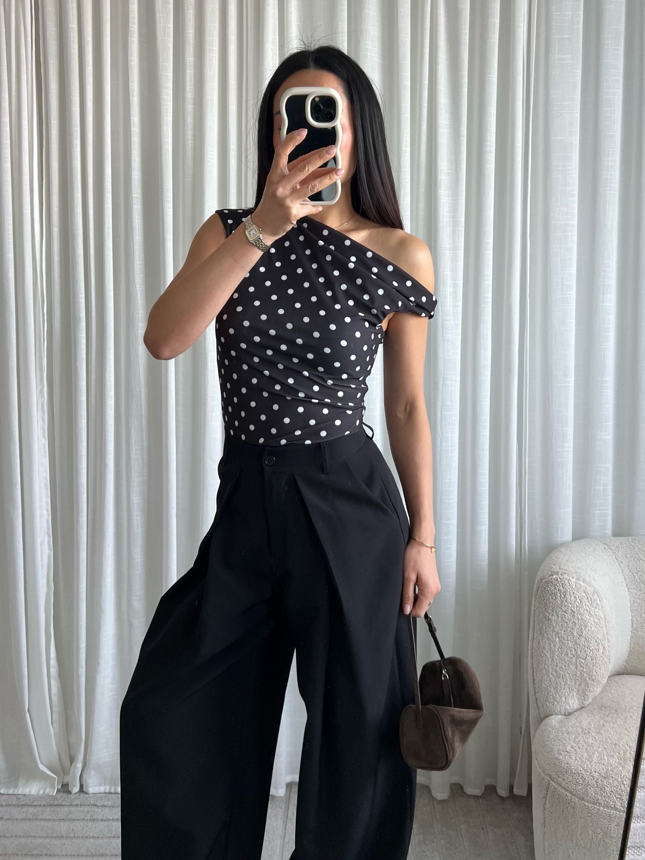 Polka dots mesh top black