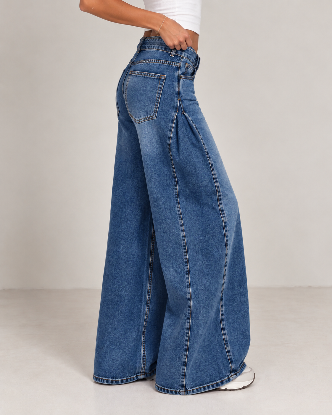 Redefined belted wide leg dark blue