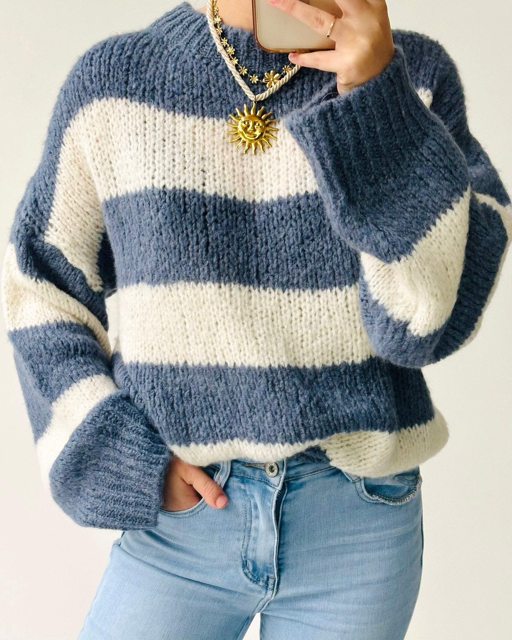 Comfy trui stripe denim