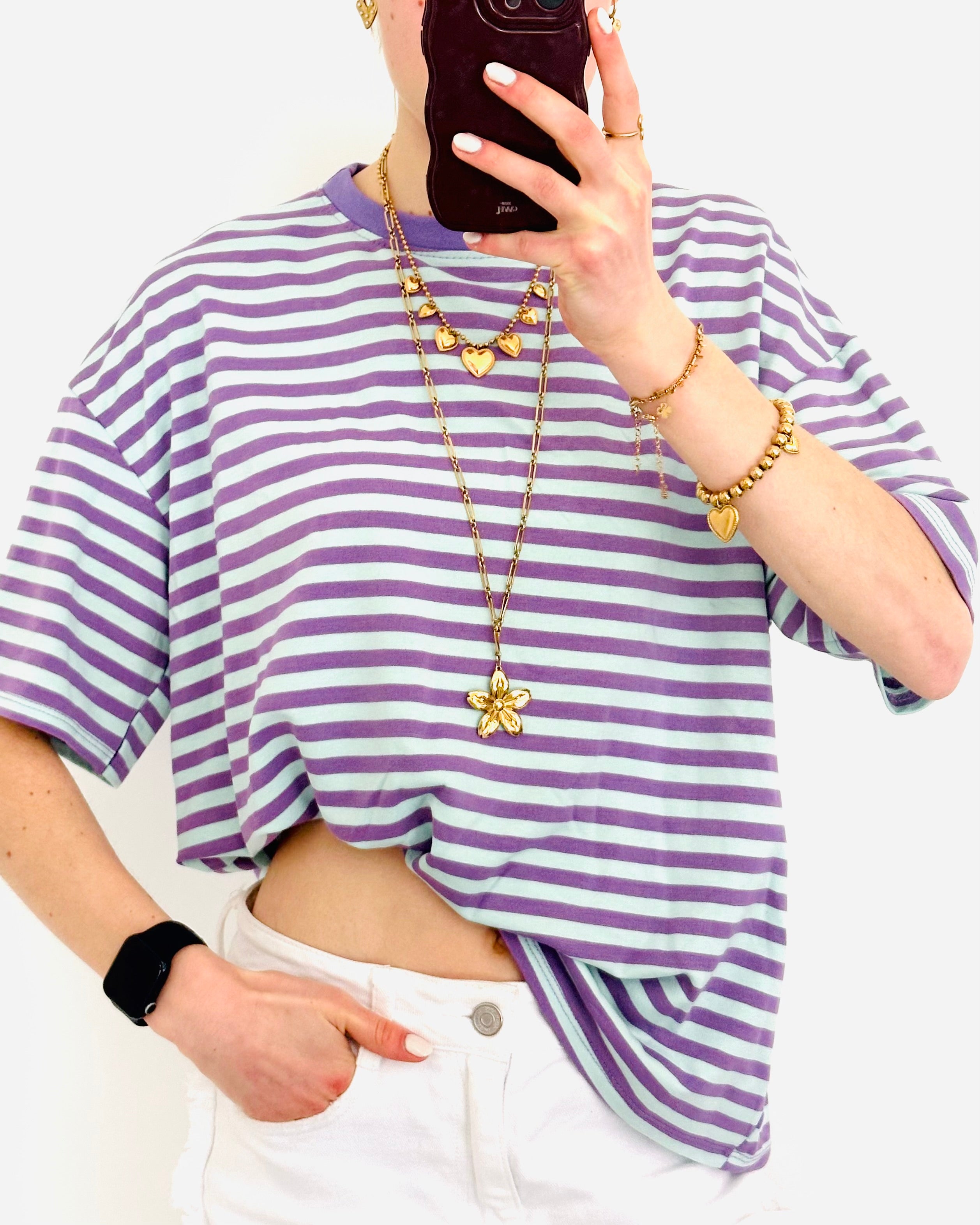 Casual stripe shortsleeve purple mint