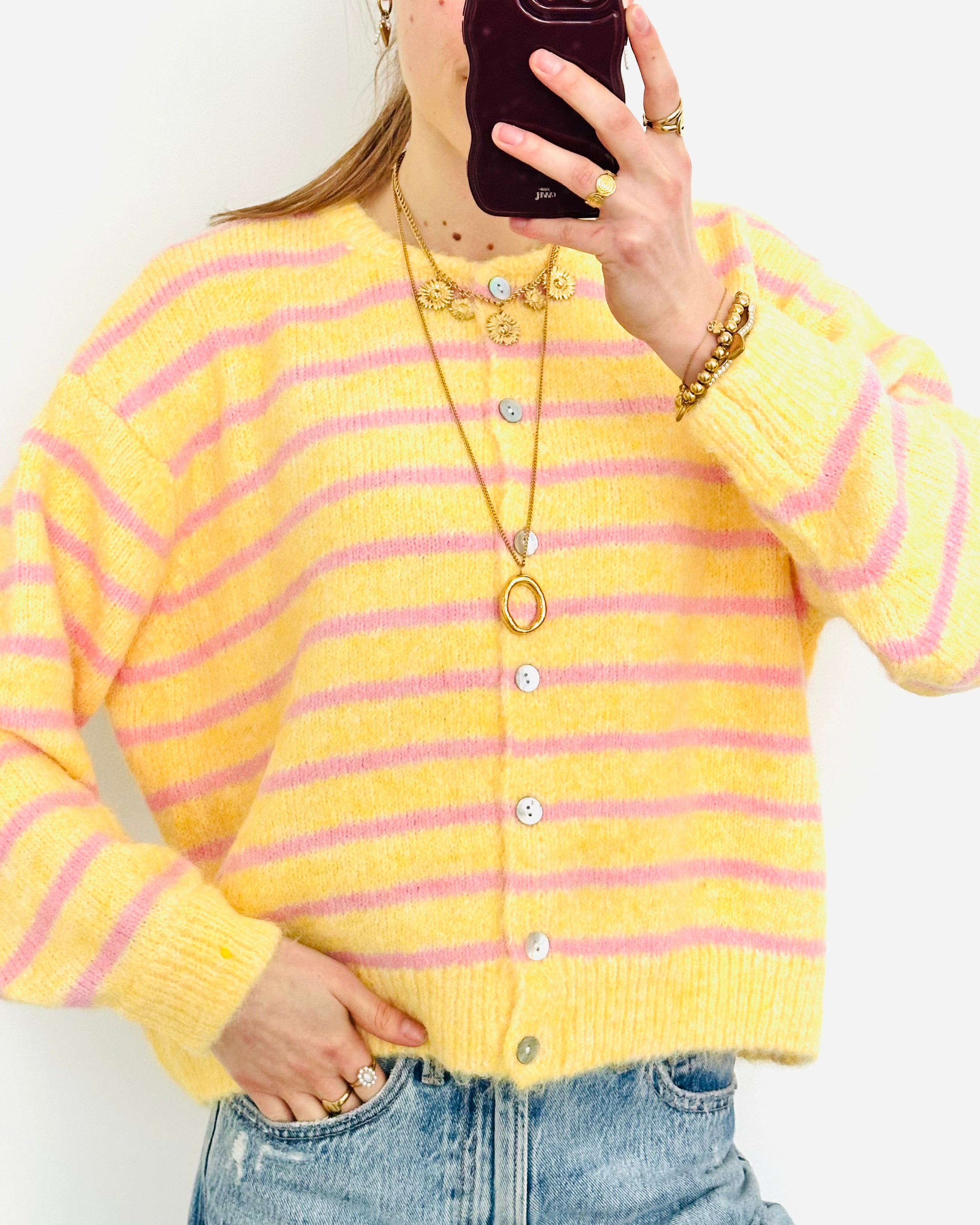 Stockholm cardigan pink yellow
