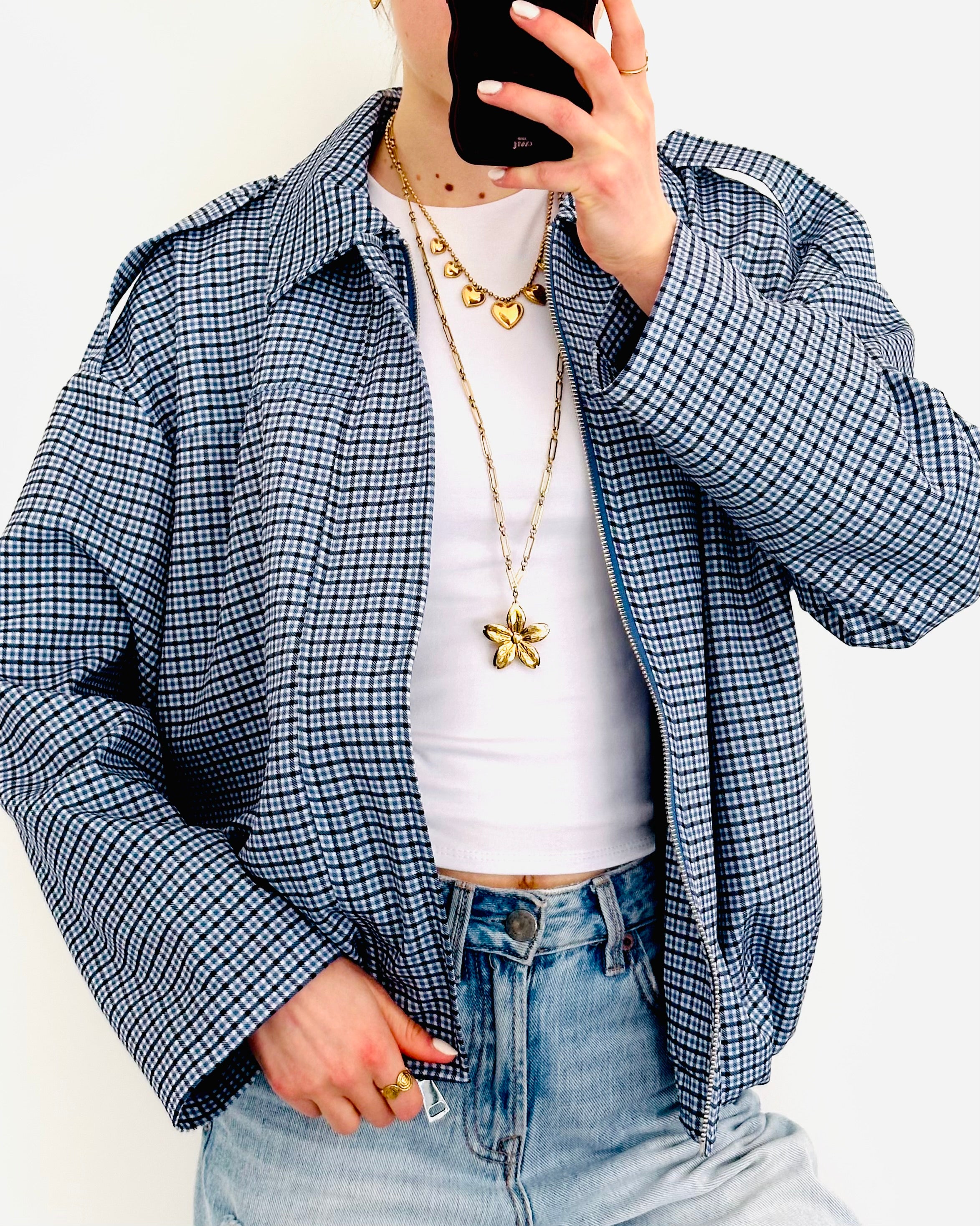 Oversized geruit jacket blue