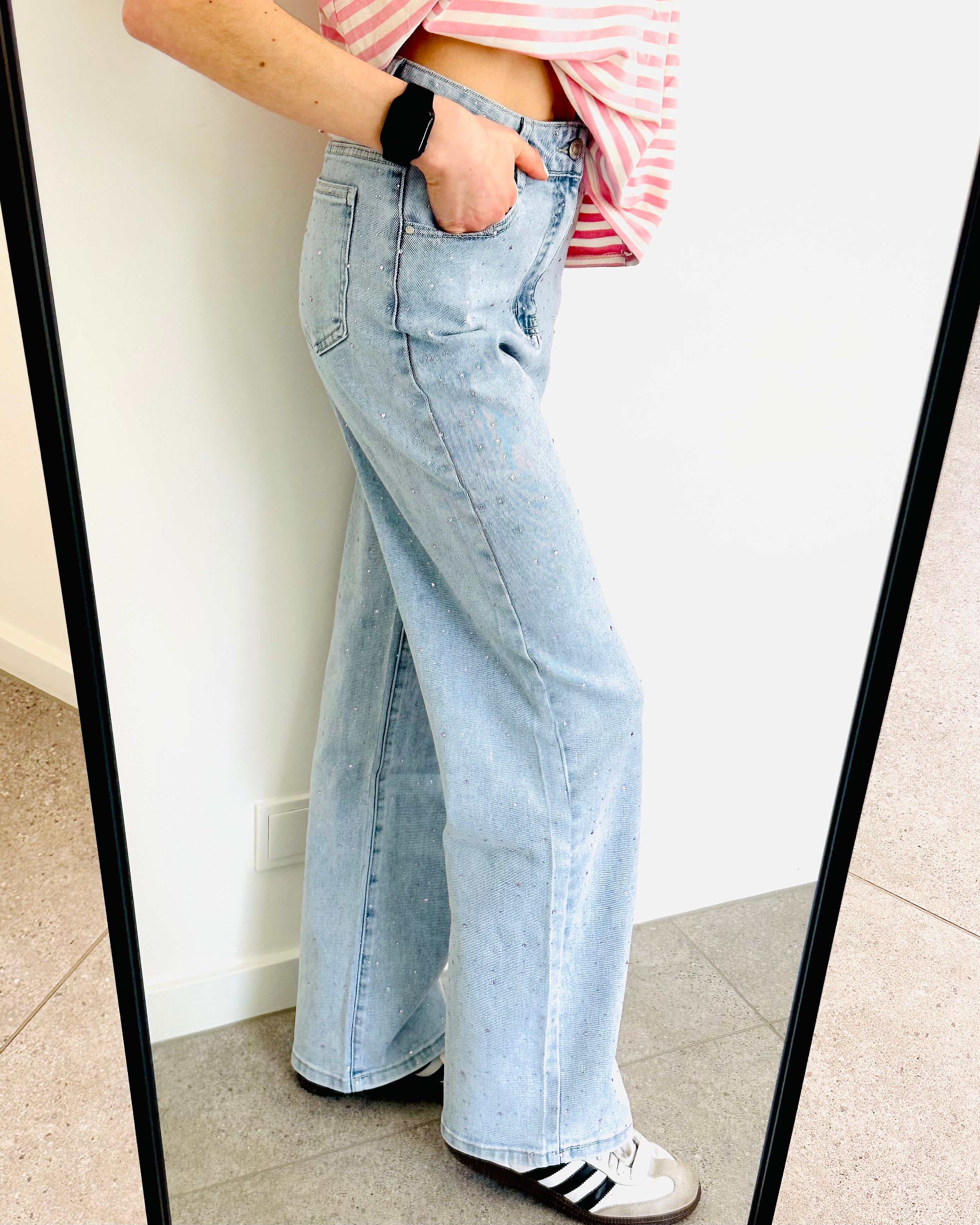 Limited glitter straight leg jeans pink