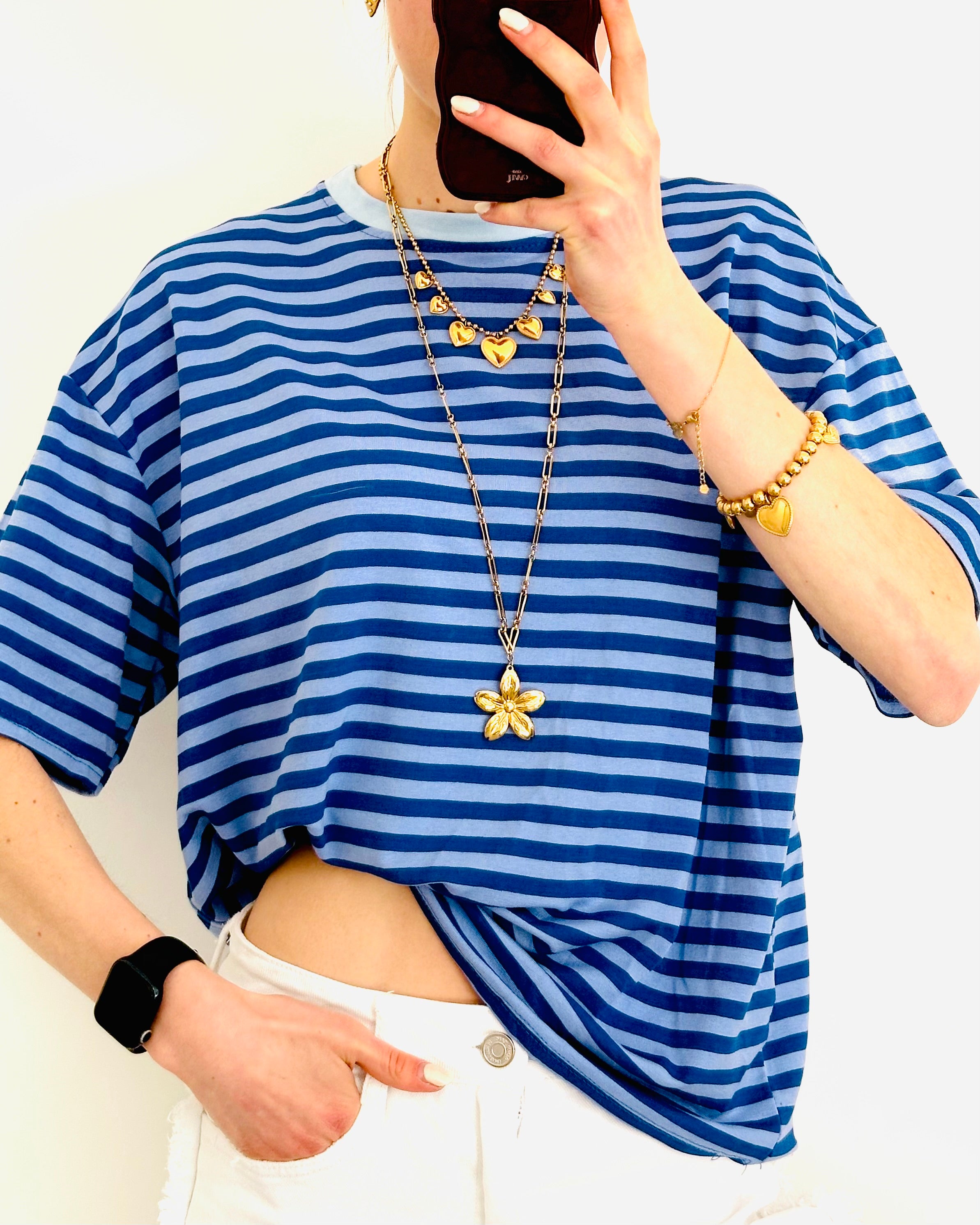 Casual stripe shortsleeve kobalt denim