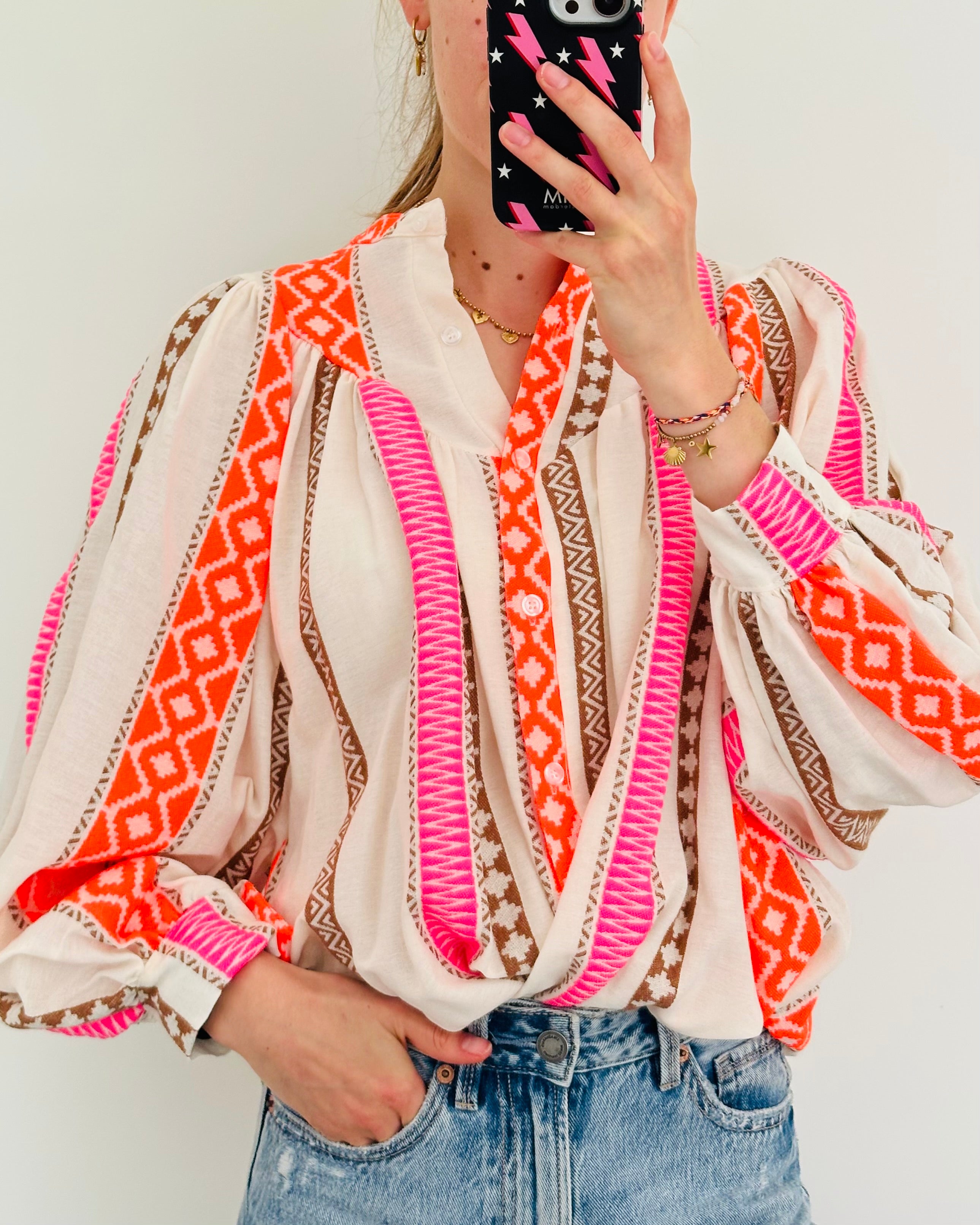 Sara blouse stripe orange brown