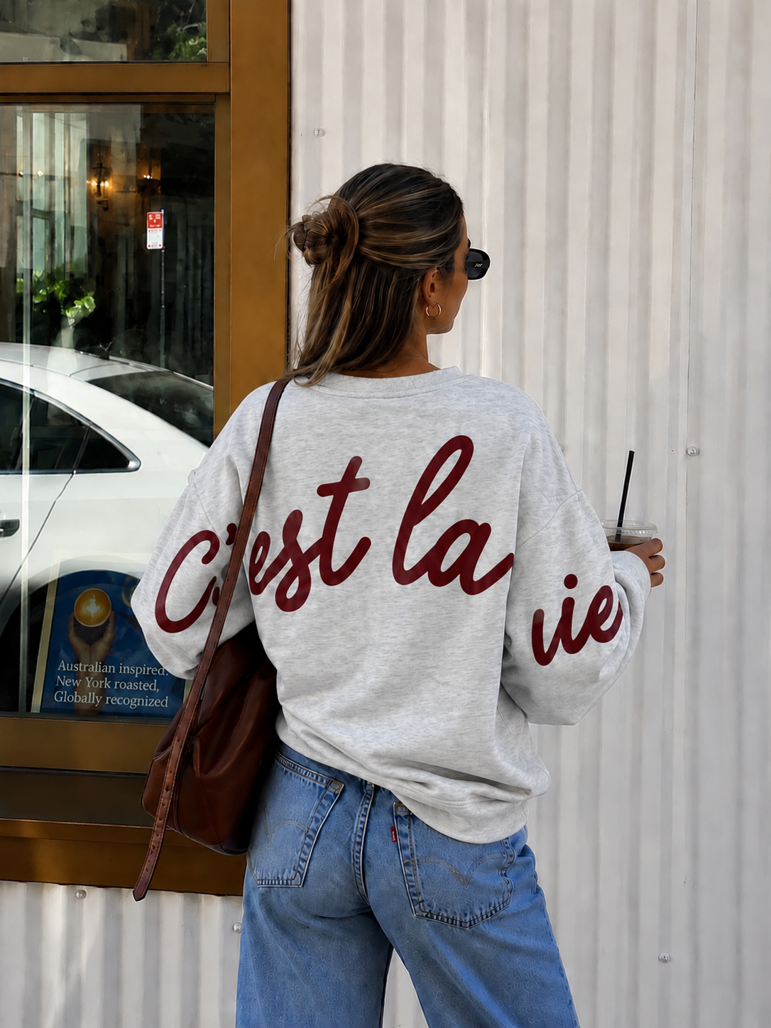 C’est la vie sweater grey bordeaux