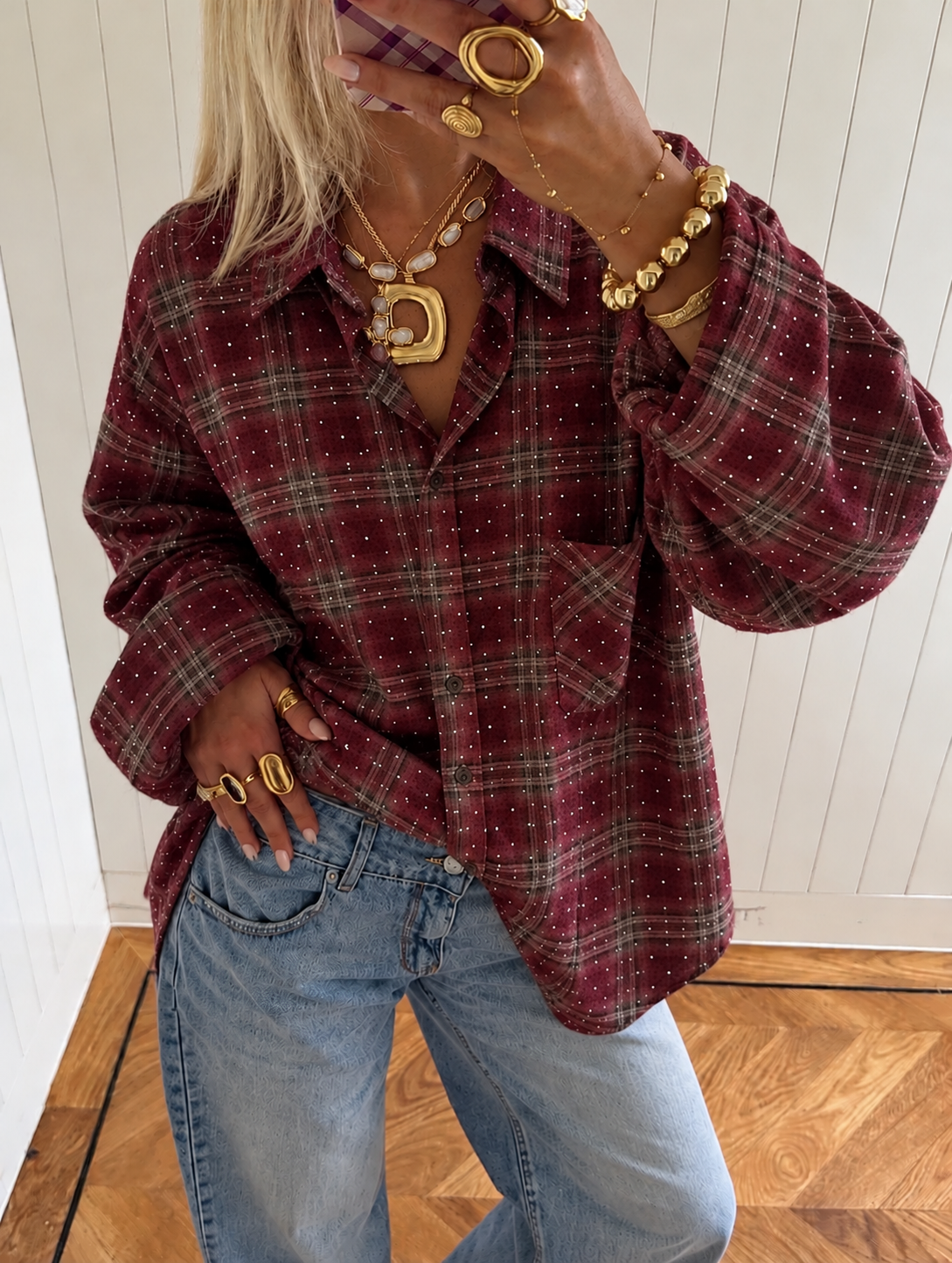 Luna sparkle blouse taupe Bordeaux