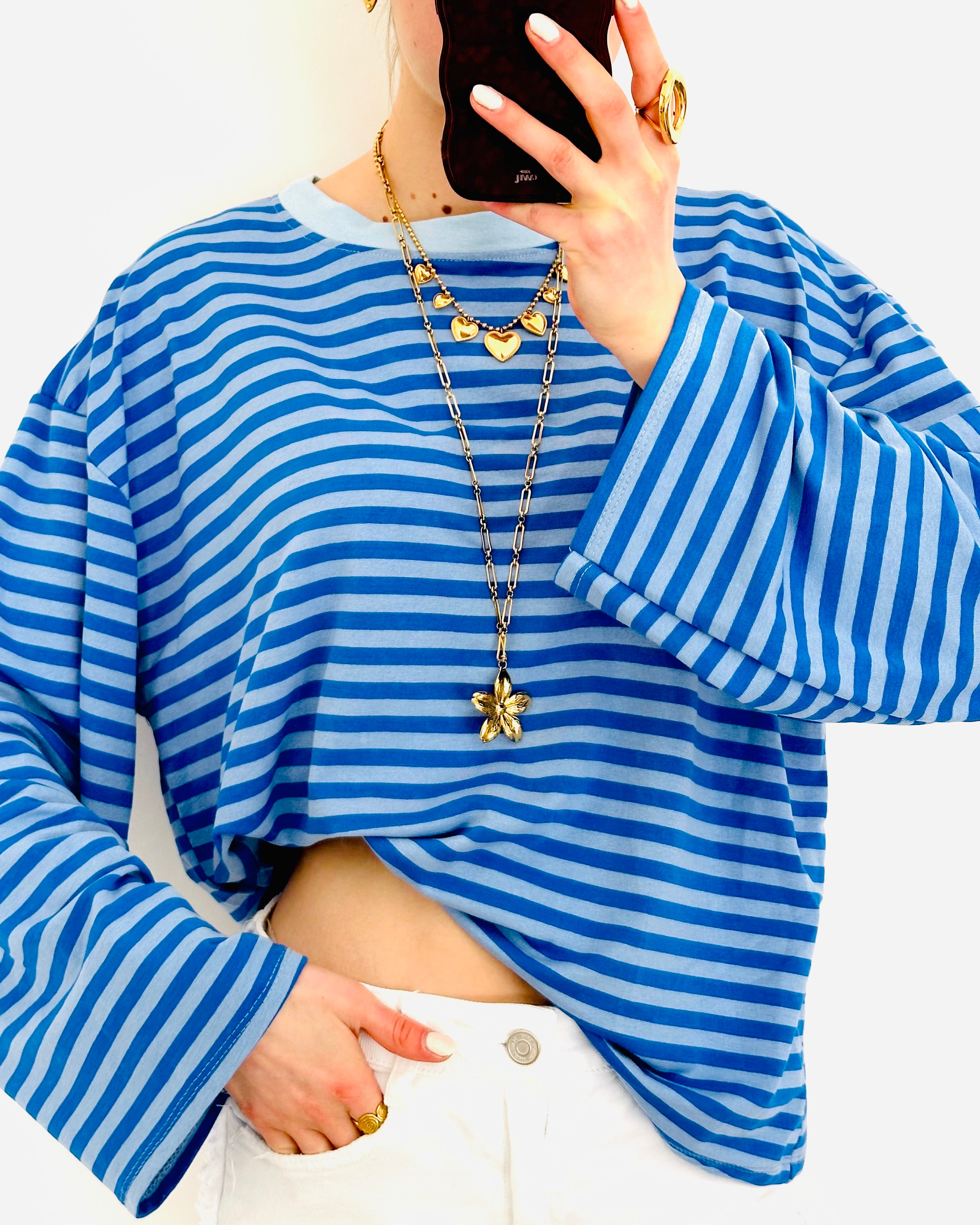 Casual stripe longsleeve kobalt denim