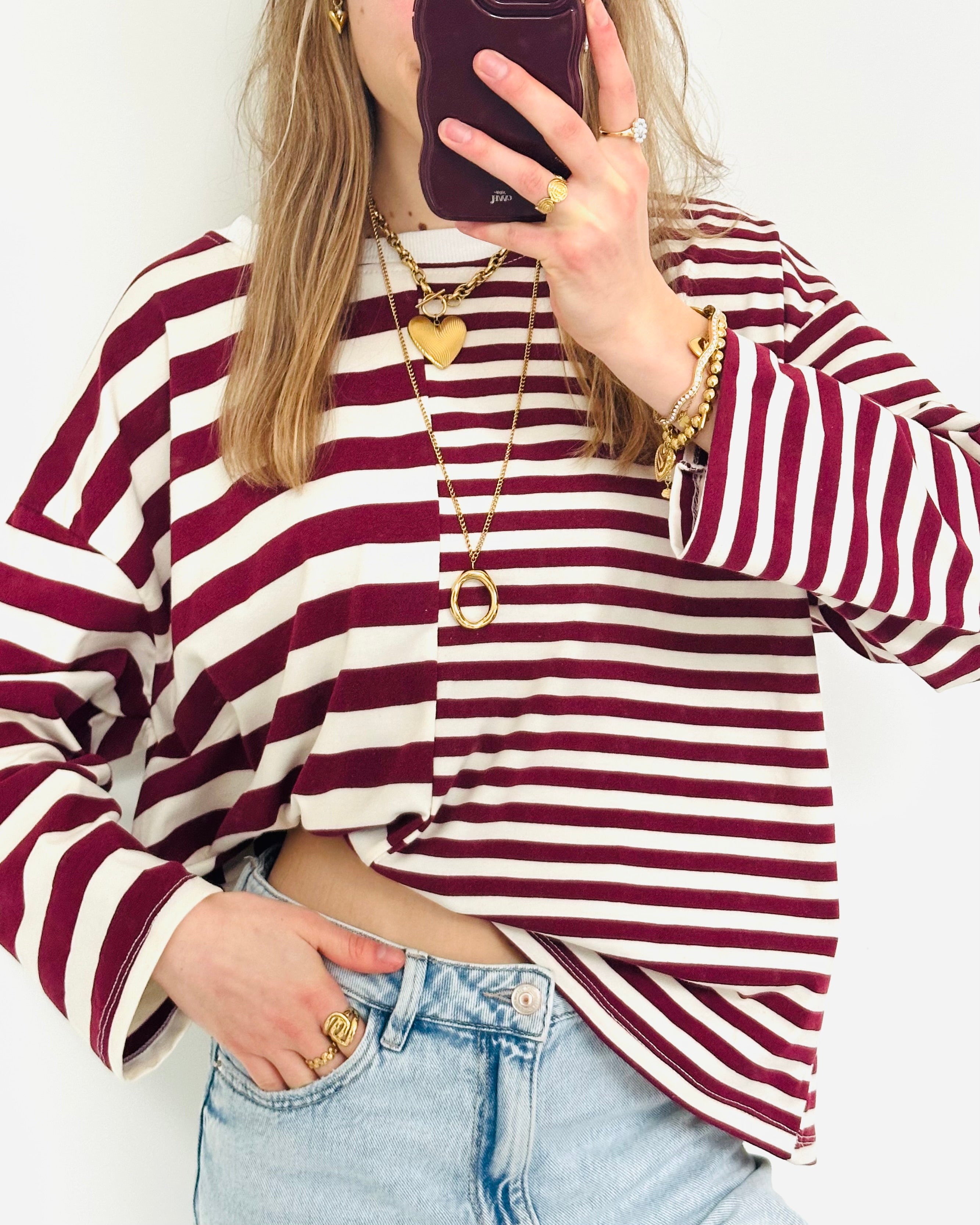Stripes on stripes longsleeve bordeaux