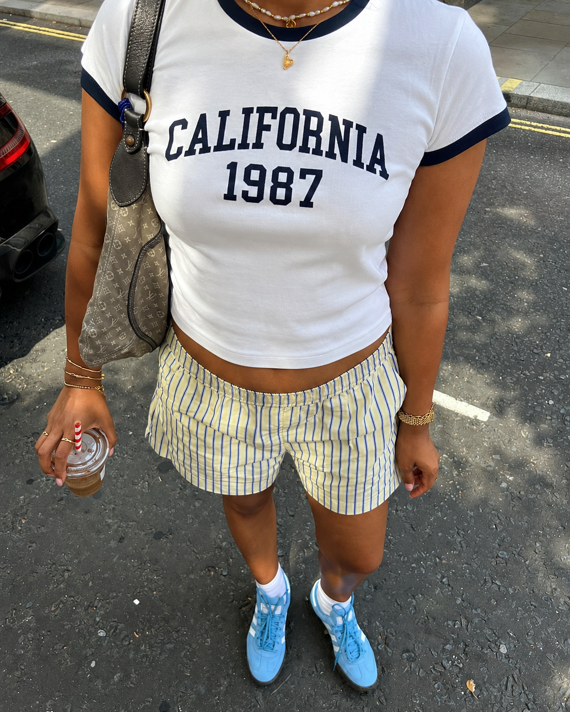 California tee white navy