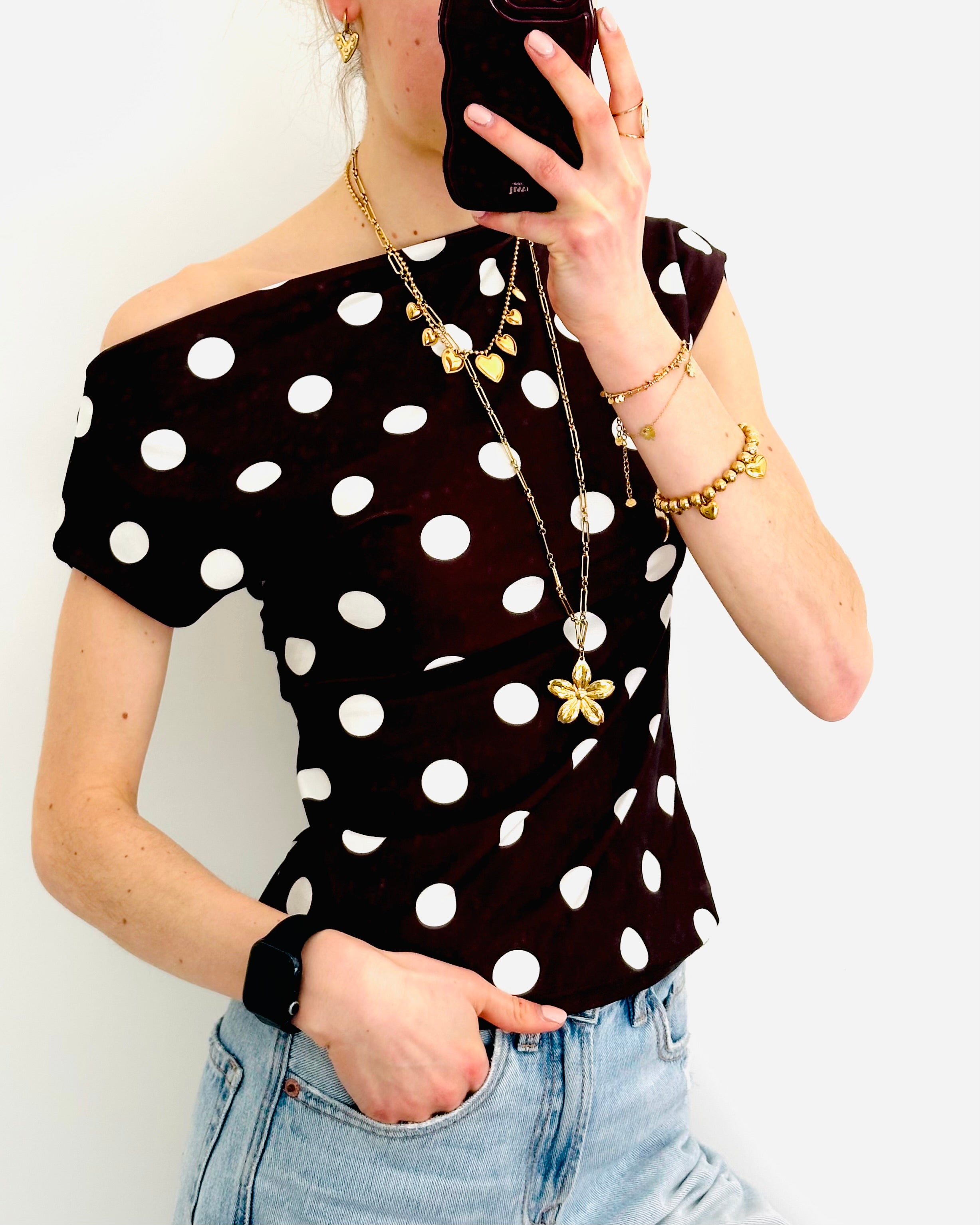 Limited polka dots top brown white