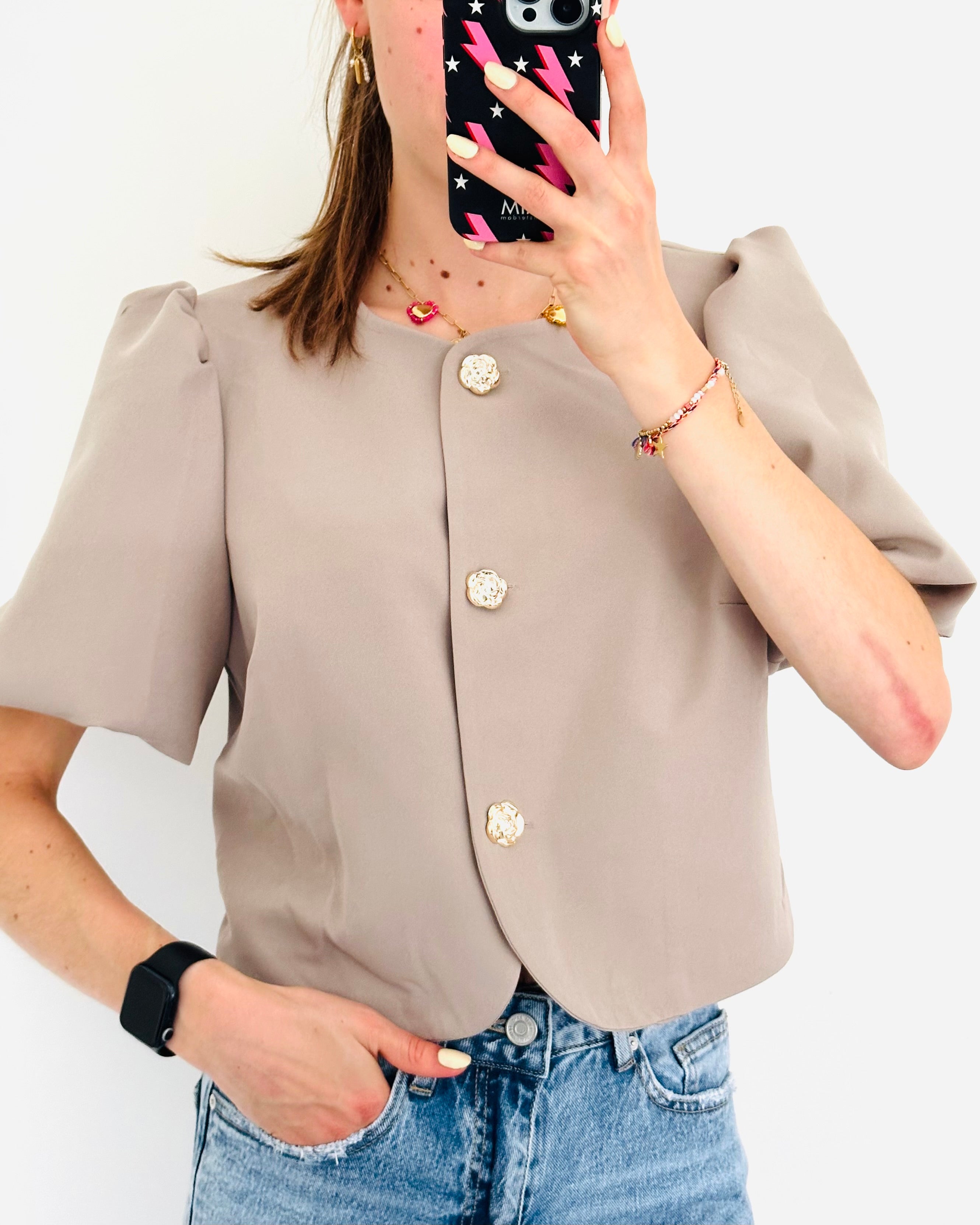 Sara top bloem beige