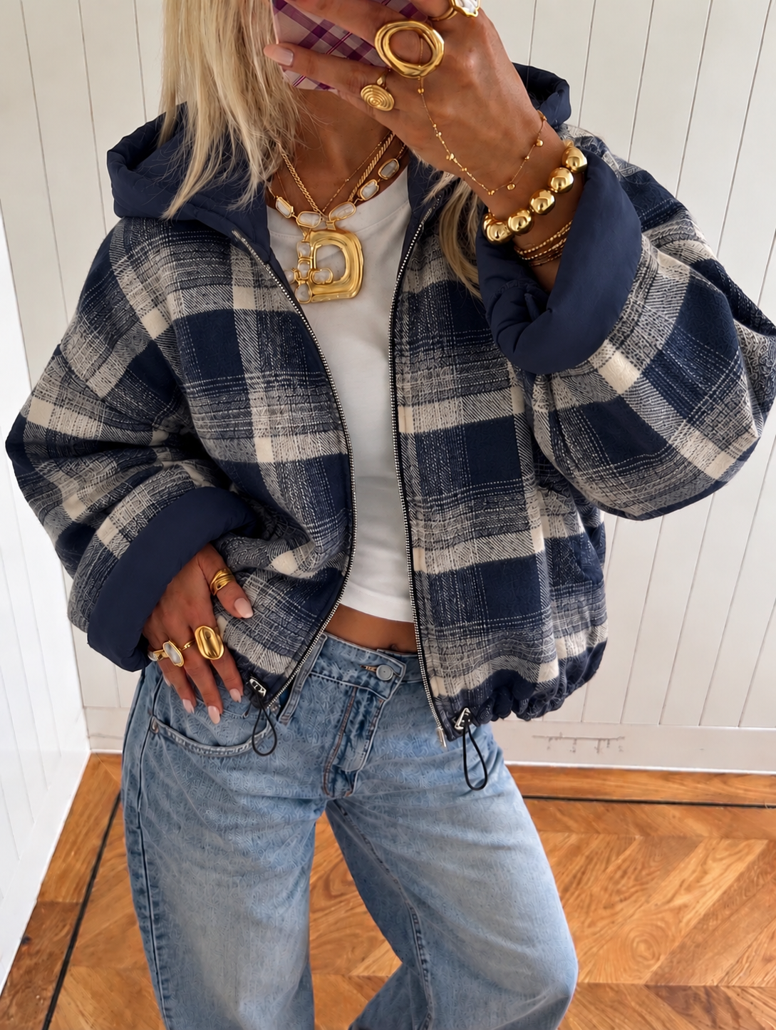 Maddie Checkered Jacket - Navy pre order