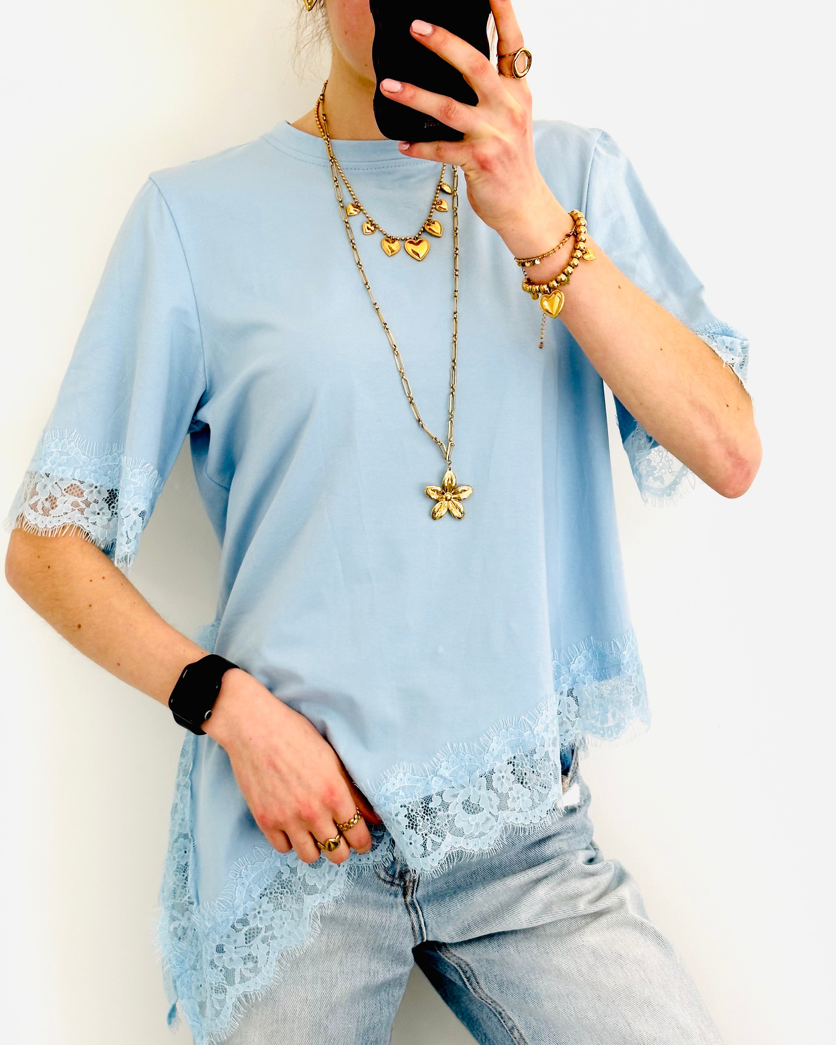 Lace shortsleeve blue
