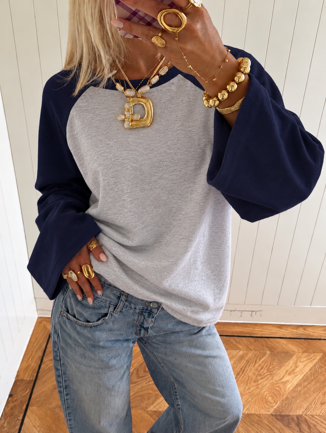 Double longsleeve navy grey