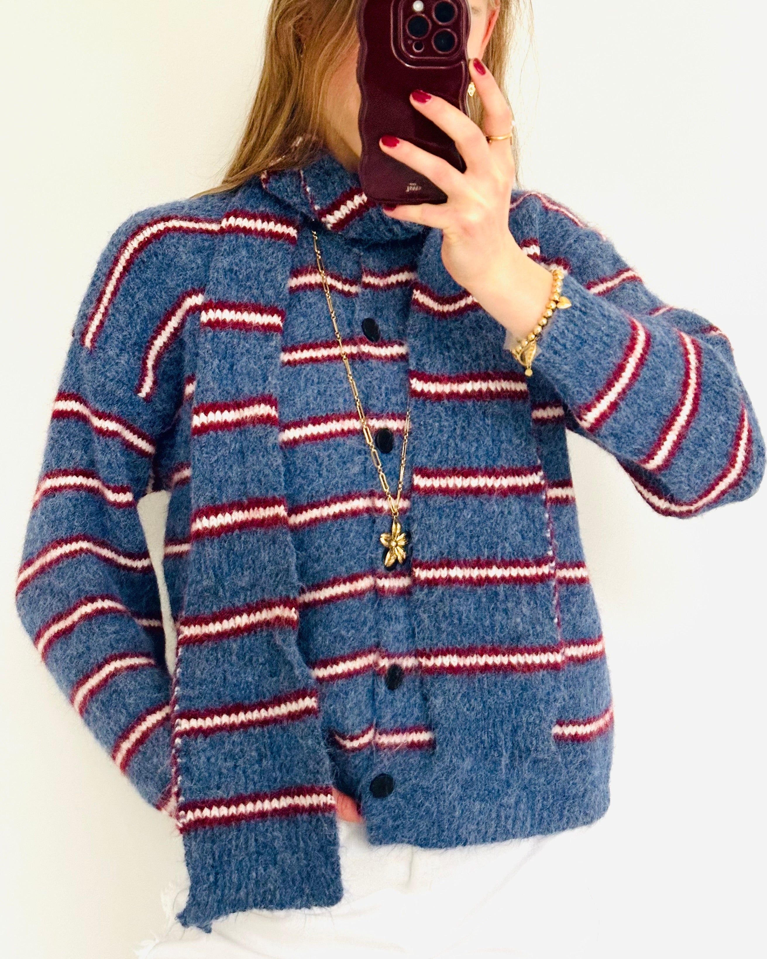 Stockholm cardigan denim bordeaux