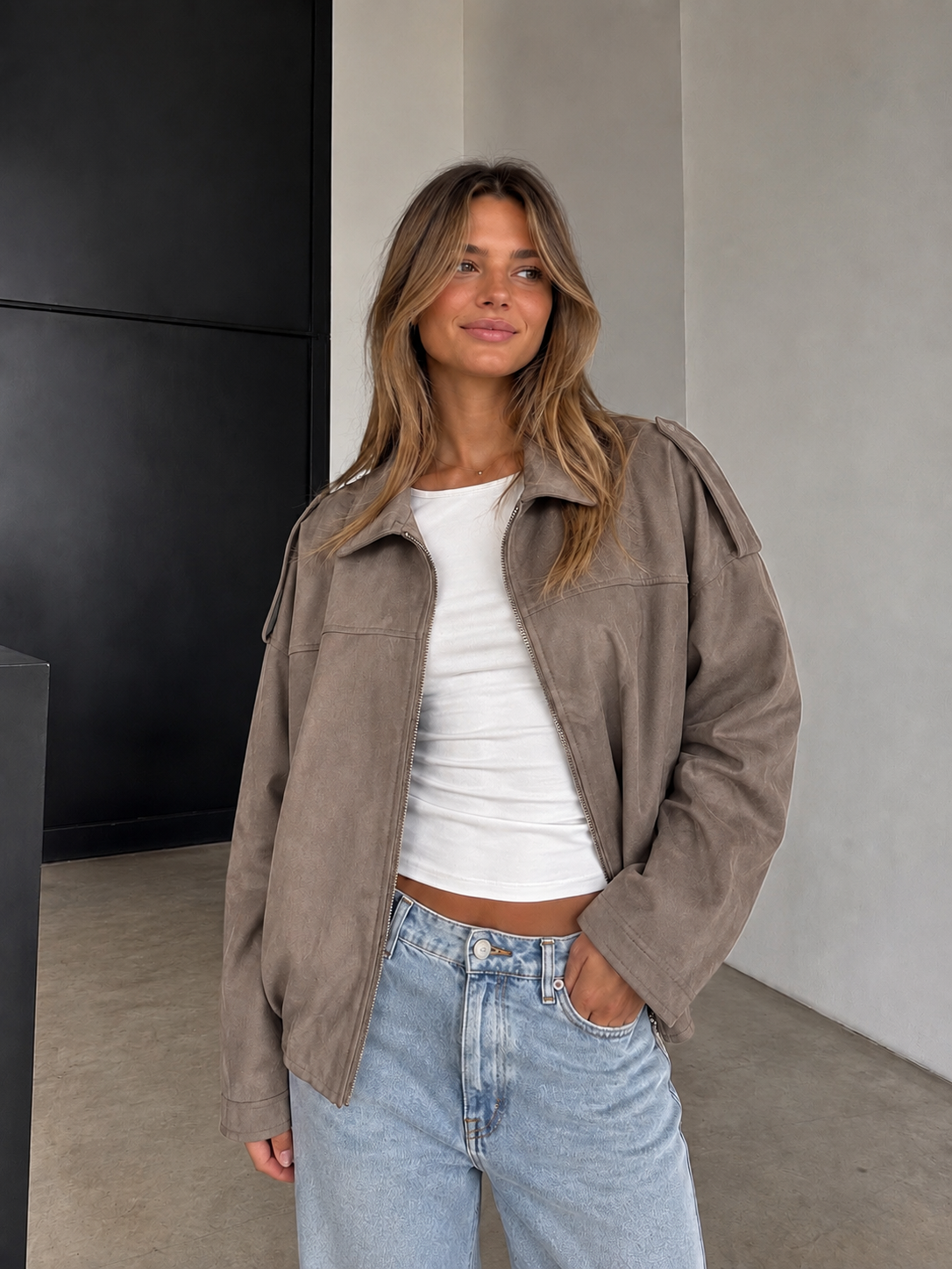 Fall jacket suède taupe