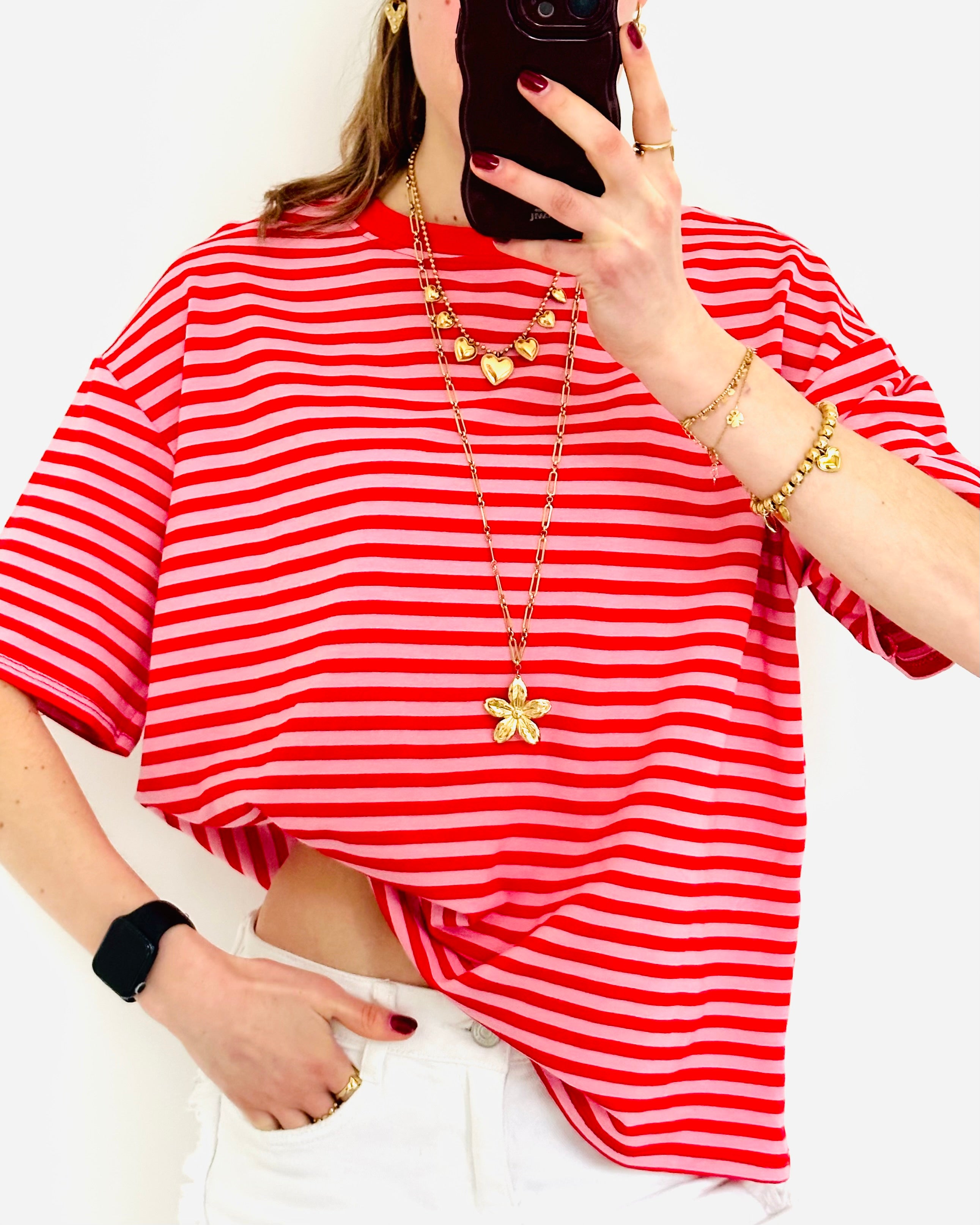 Casual stripe shortsleeve red pink pre order
