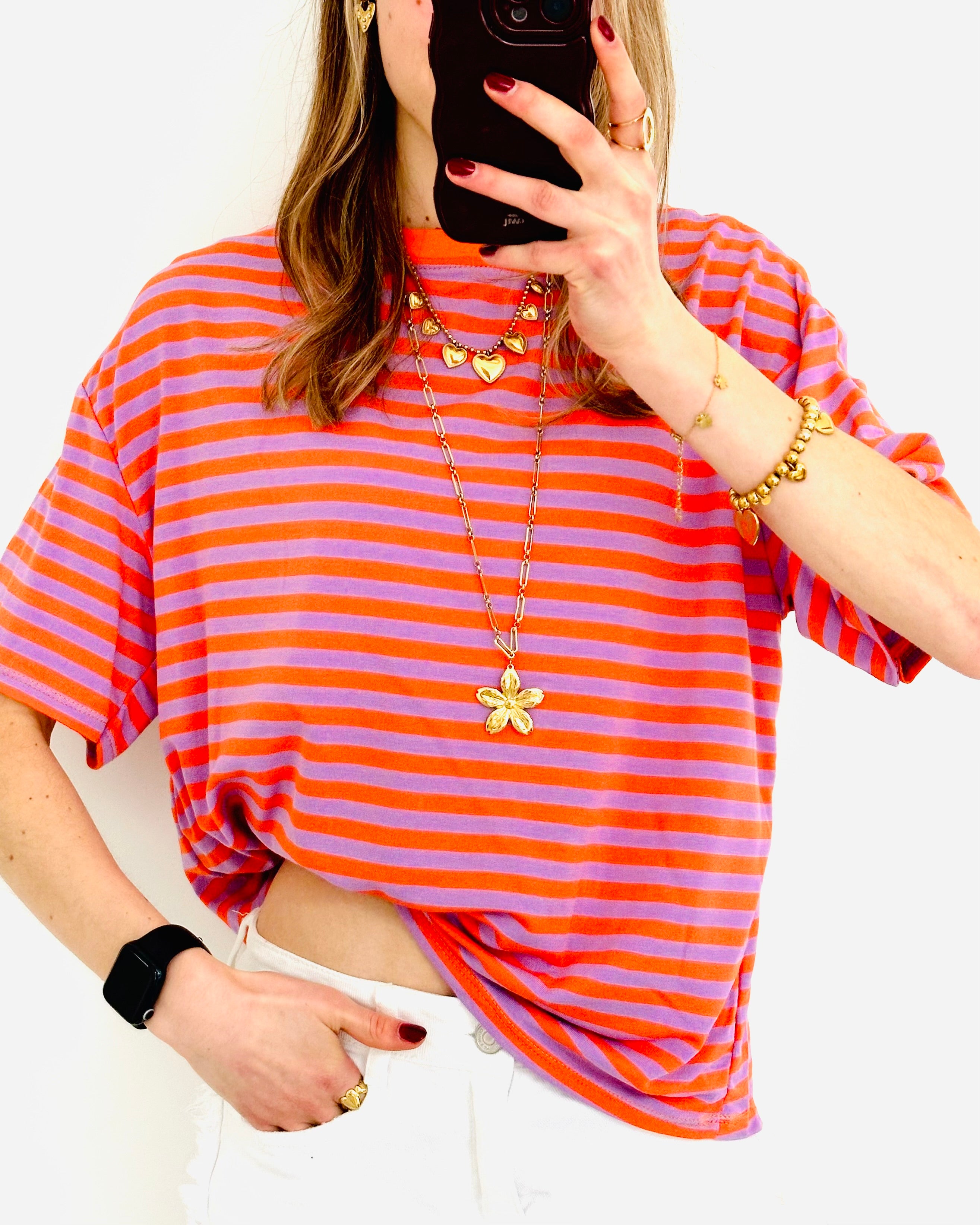 Casual stripe shortsleeve purple orange