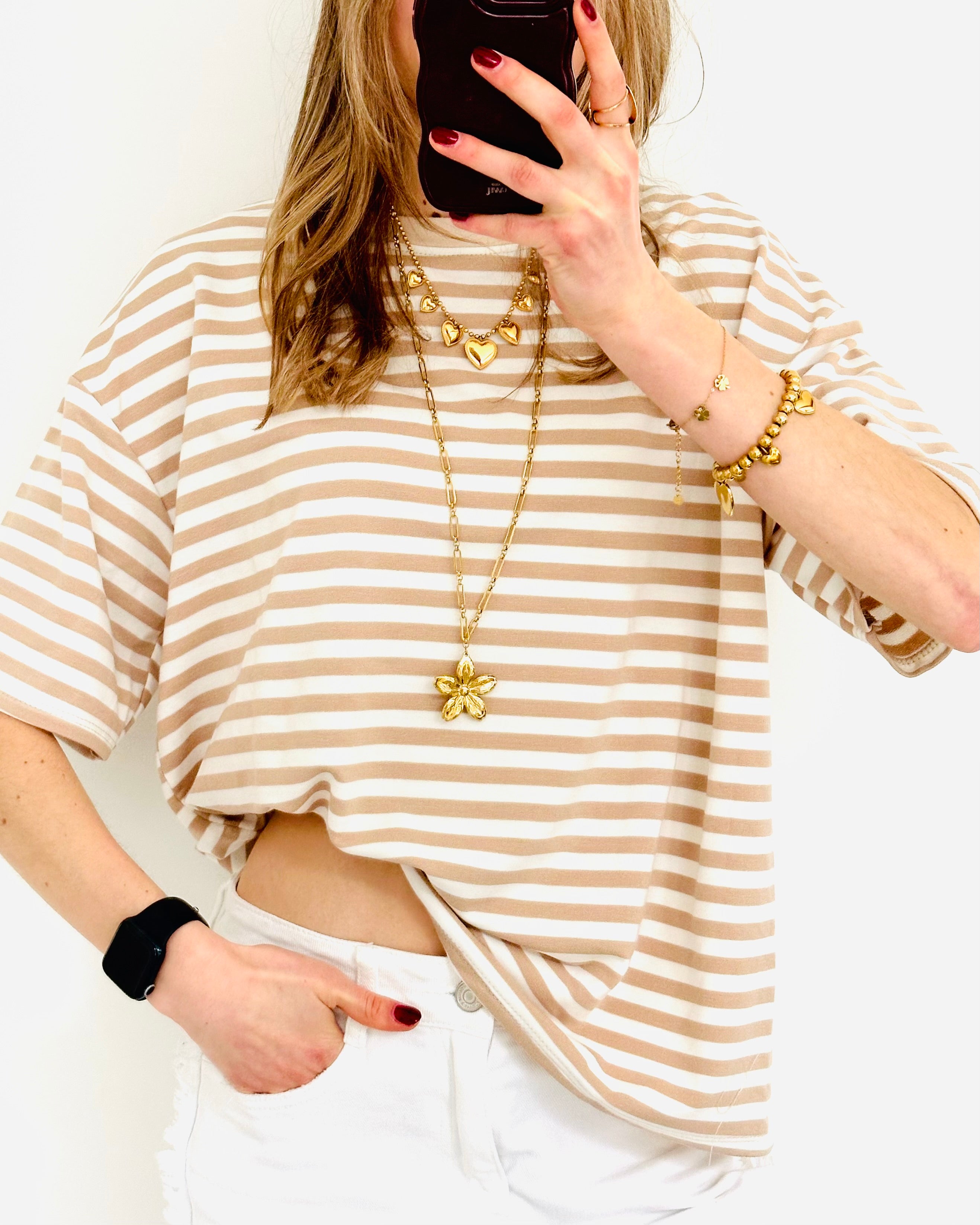 Casual stripe shortsleeve beige pre order