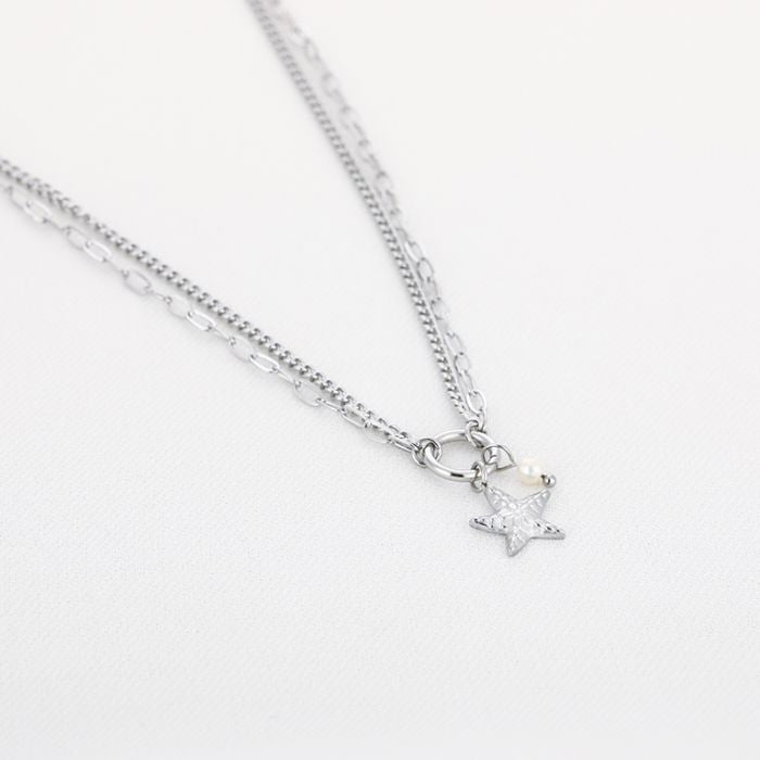 Double star ketting zilver