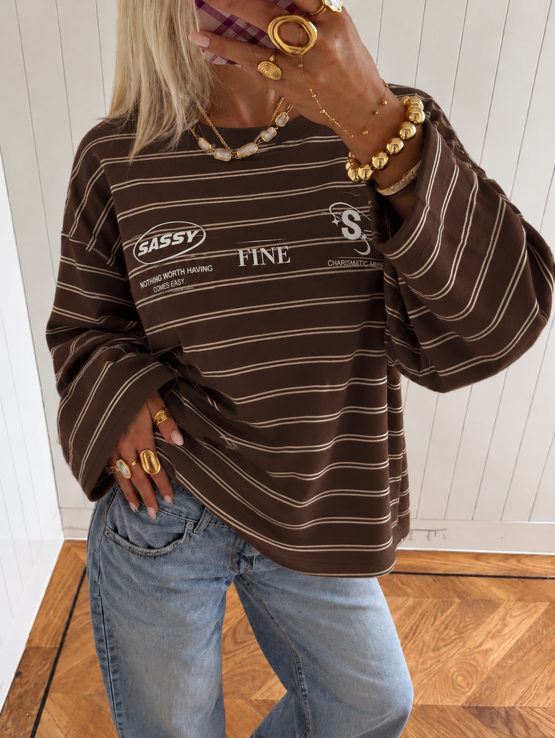 Classy striped longsleeve brown