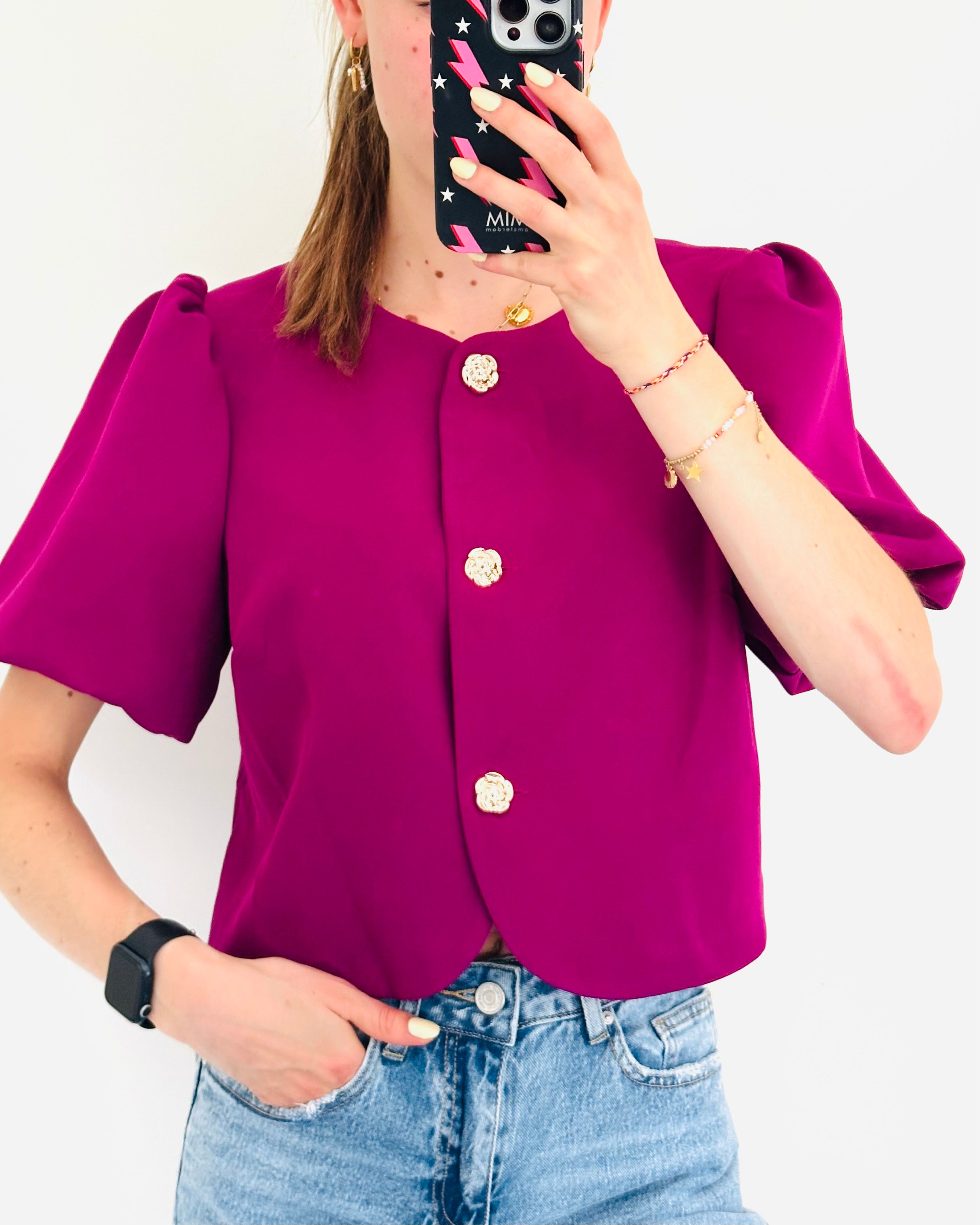 Sara top bloem magenta
