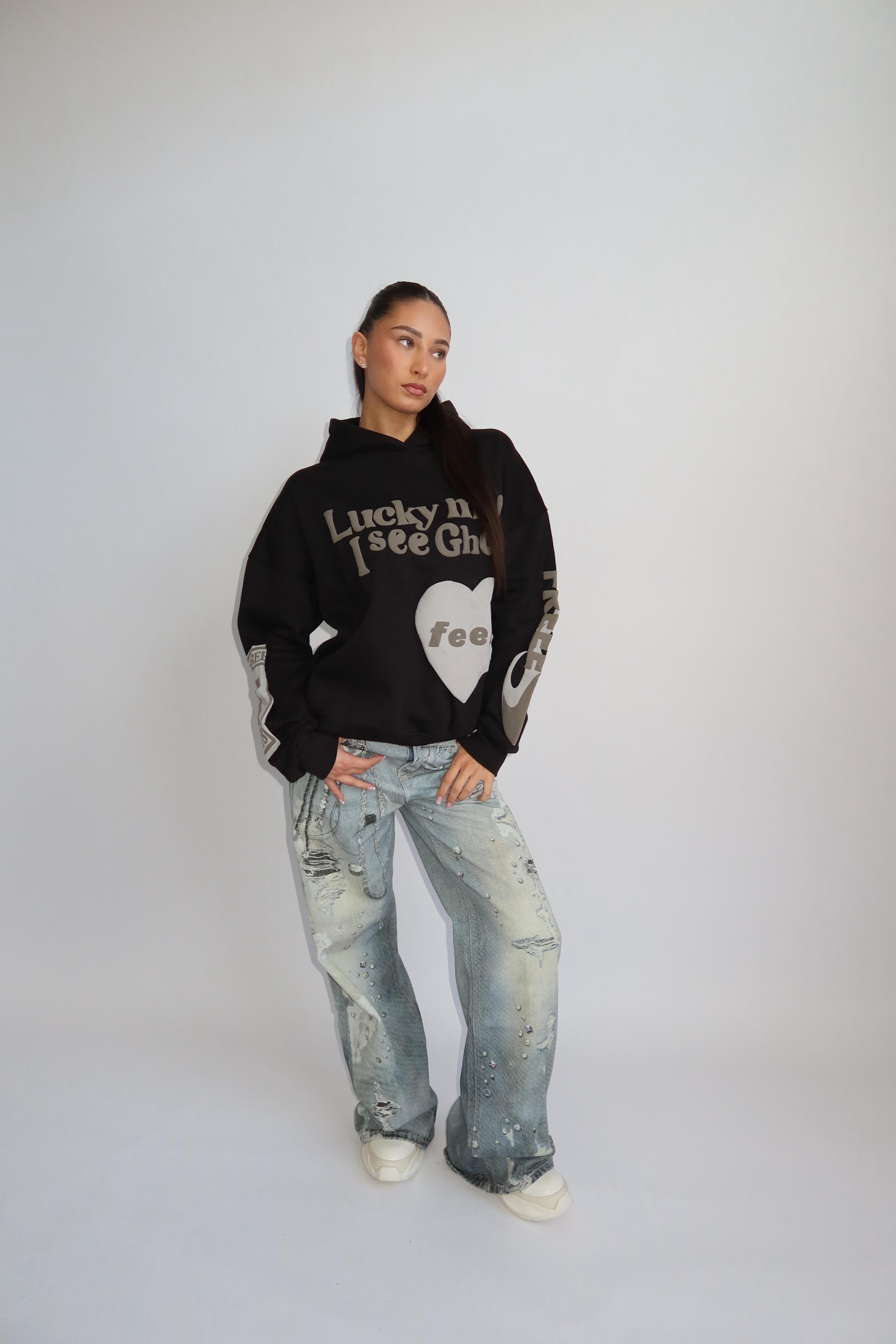 Lucky me hoodie zwart