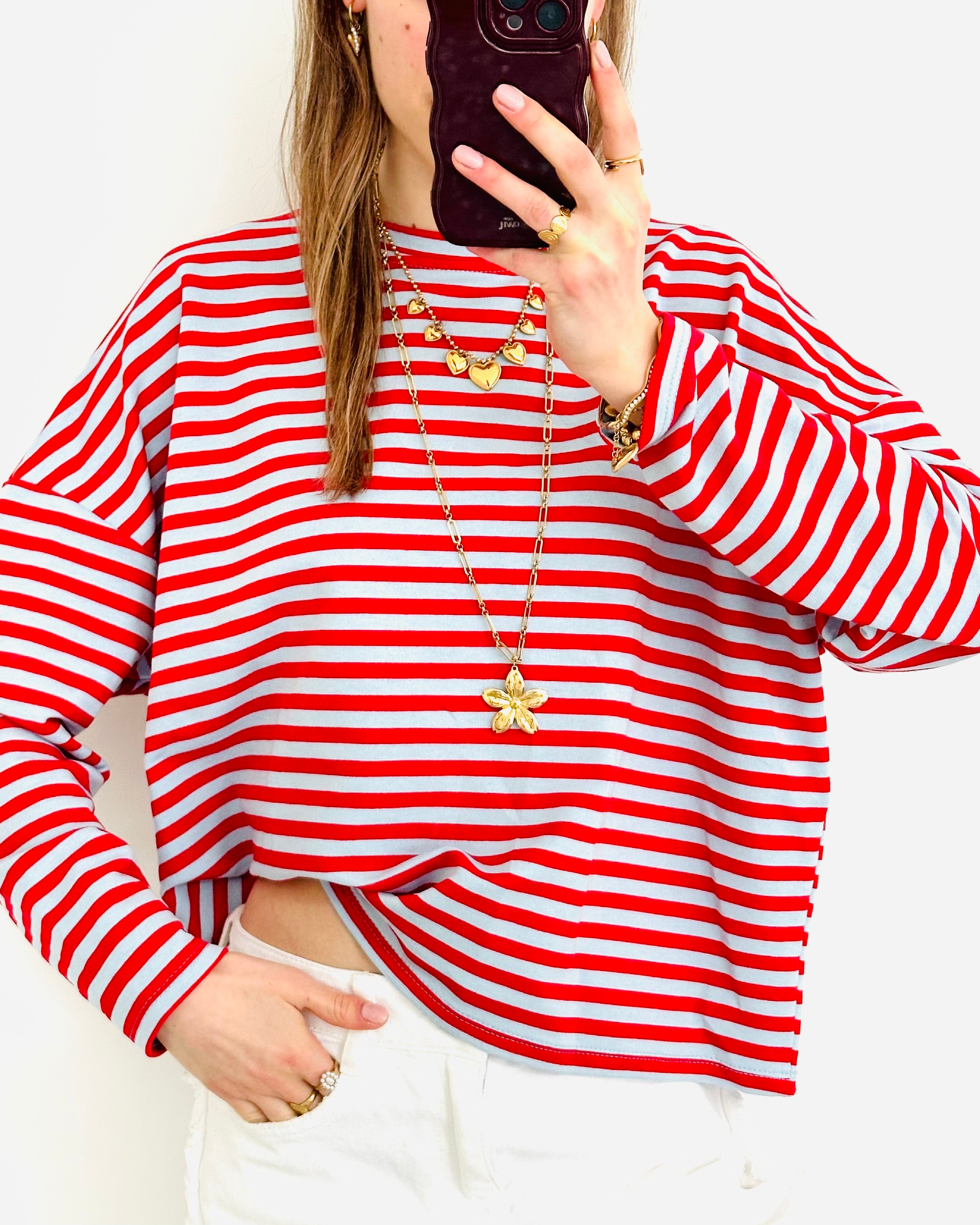 Casual stripe longsleeve red blue