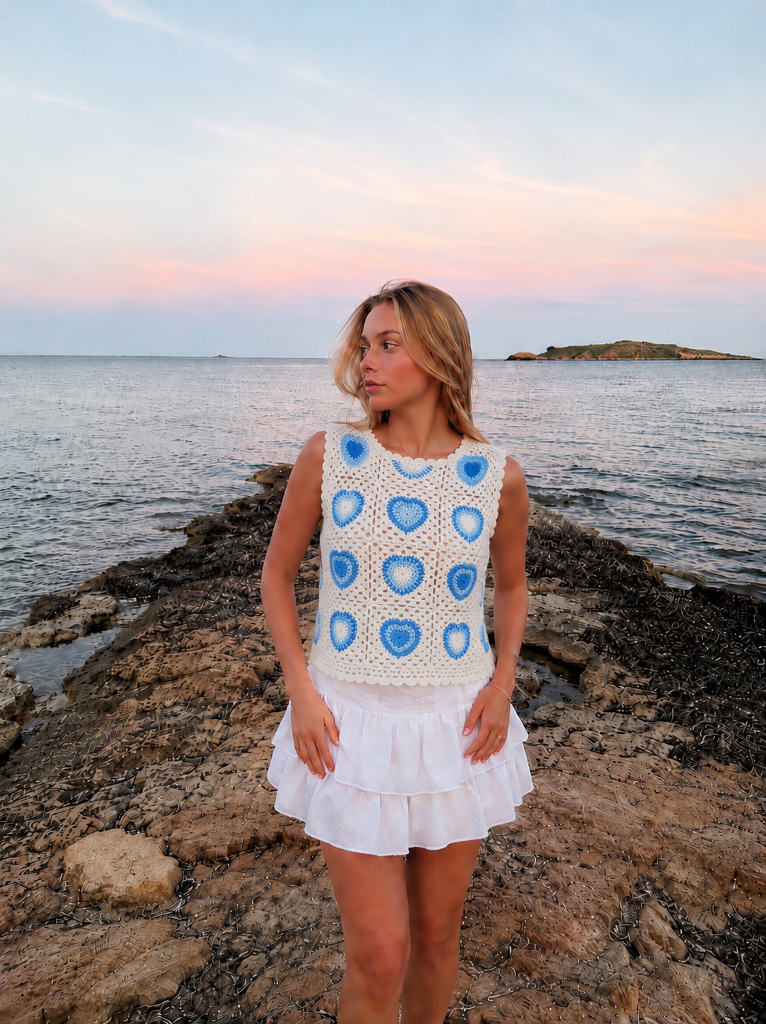 Ibiza flower top blue